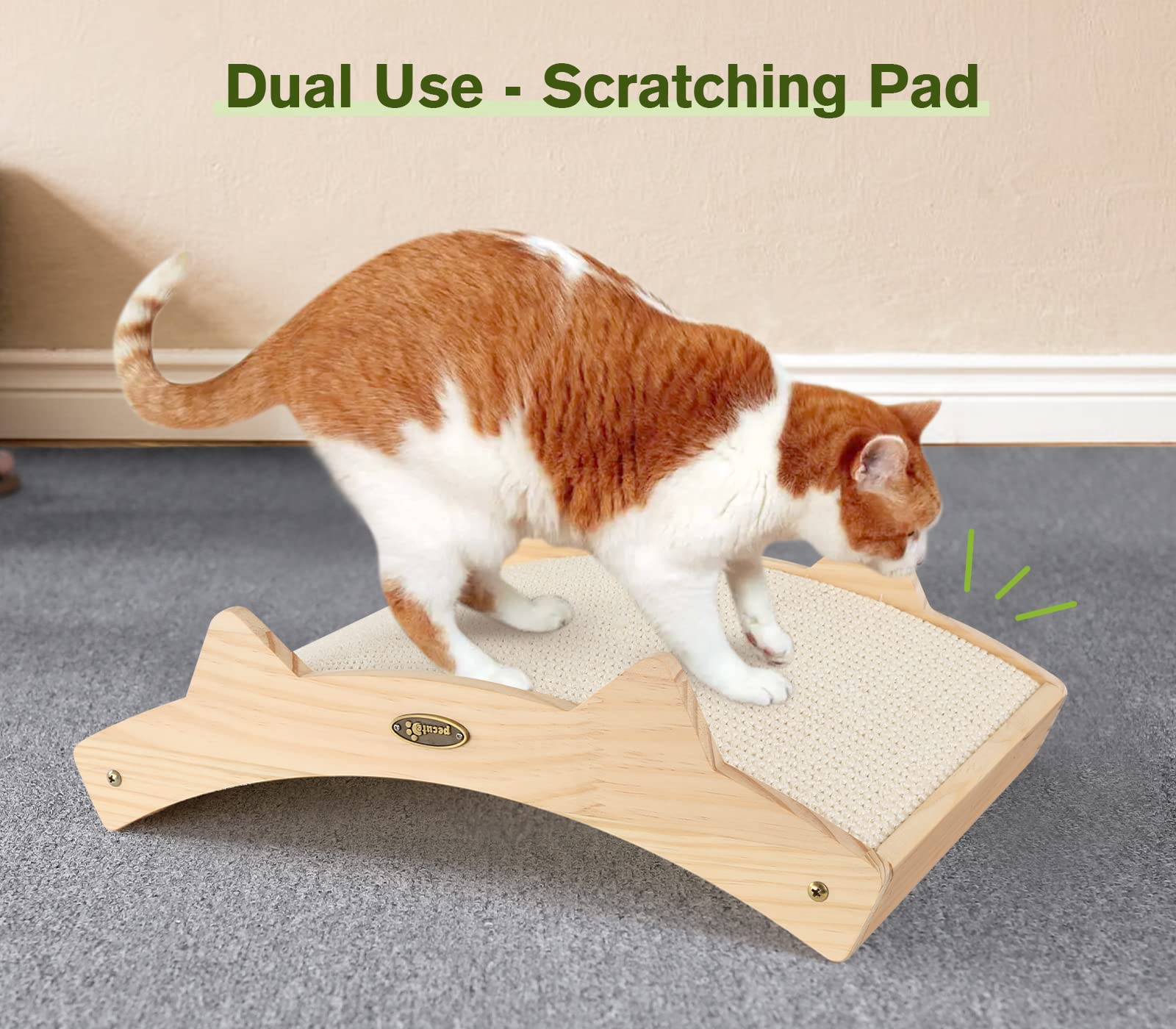 Pecute Cat Scratcher - Double-Sided Sisal Pad, 16.5x10.8in, Durable Wooden Structure, Beige