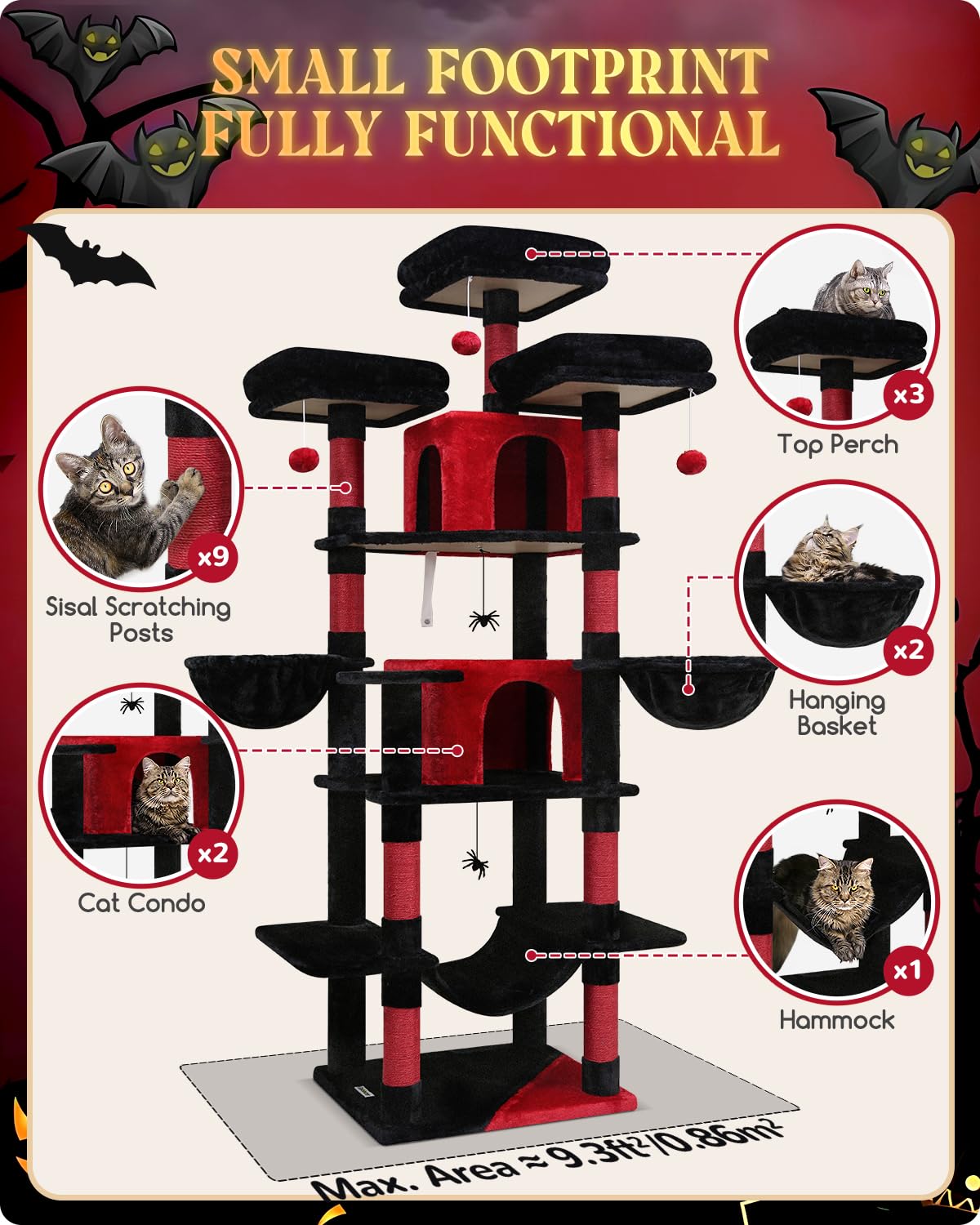 Globlazer F80 Big Cat Tower For Indoor Cats, 80Inch Cat Tower For Multiple Adult Cats Xxl Cat Tree With Scratching Post, Hammock