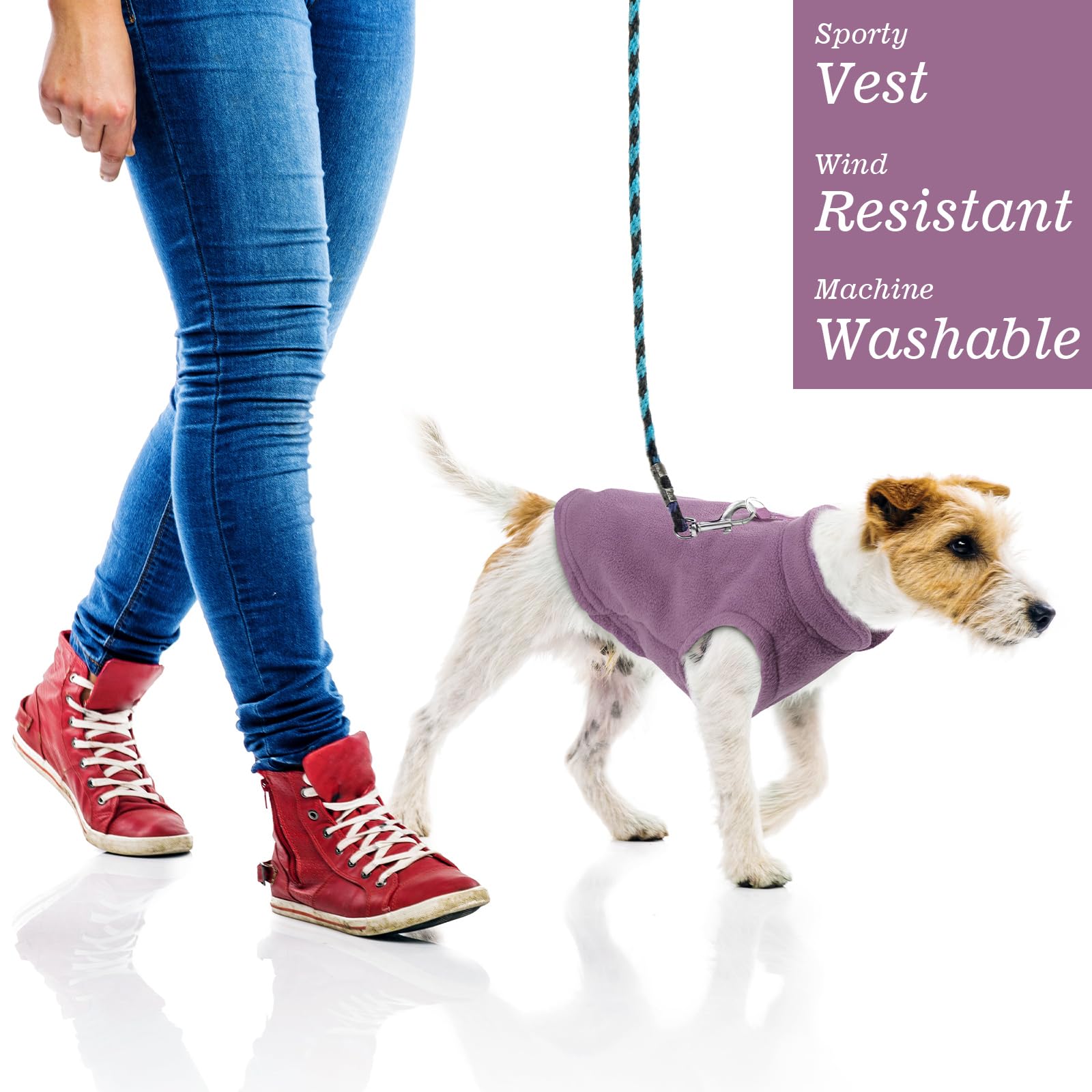 Satinior 4 Pieces Dog Polyester Warmer Vest Sweater Warm Pullover Jacket With D-Ring Leash Cold Weather Coat Hoodie For Small An