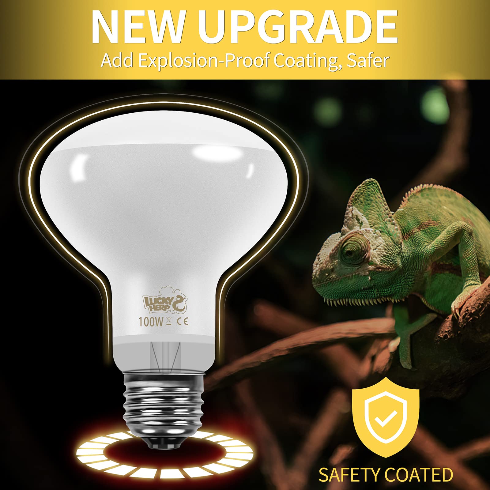 LUCKY HERP 100W Reptile Heat Lamp Bulb, R80 Model, Glass, White, UVA Basking Light for Turtles, Bearded Dragons, Lizards (2 Pack