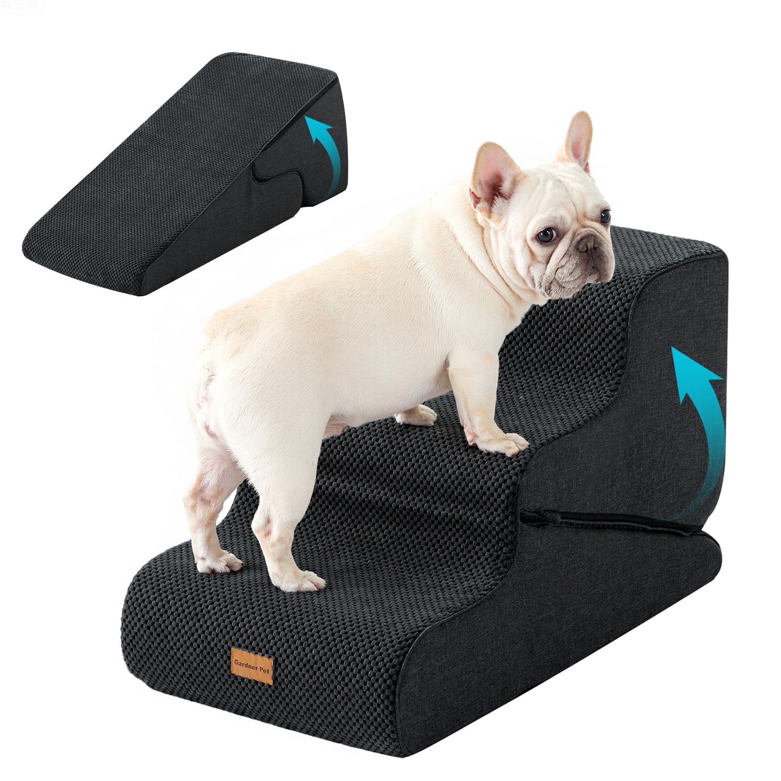 Gardner Pet Dog Stairs for Small Dogs 16.5 H, 2 in 1 Transformable 3-Step Pet Stairs and Dog Ramp for Couch (13-20 in), Black Ad