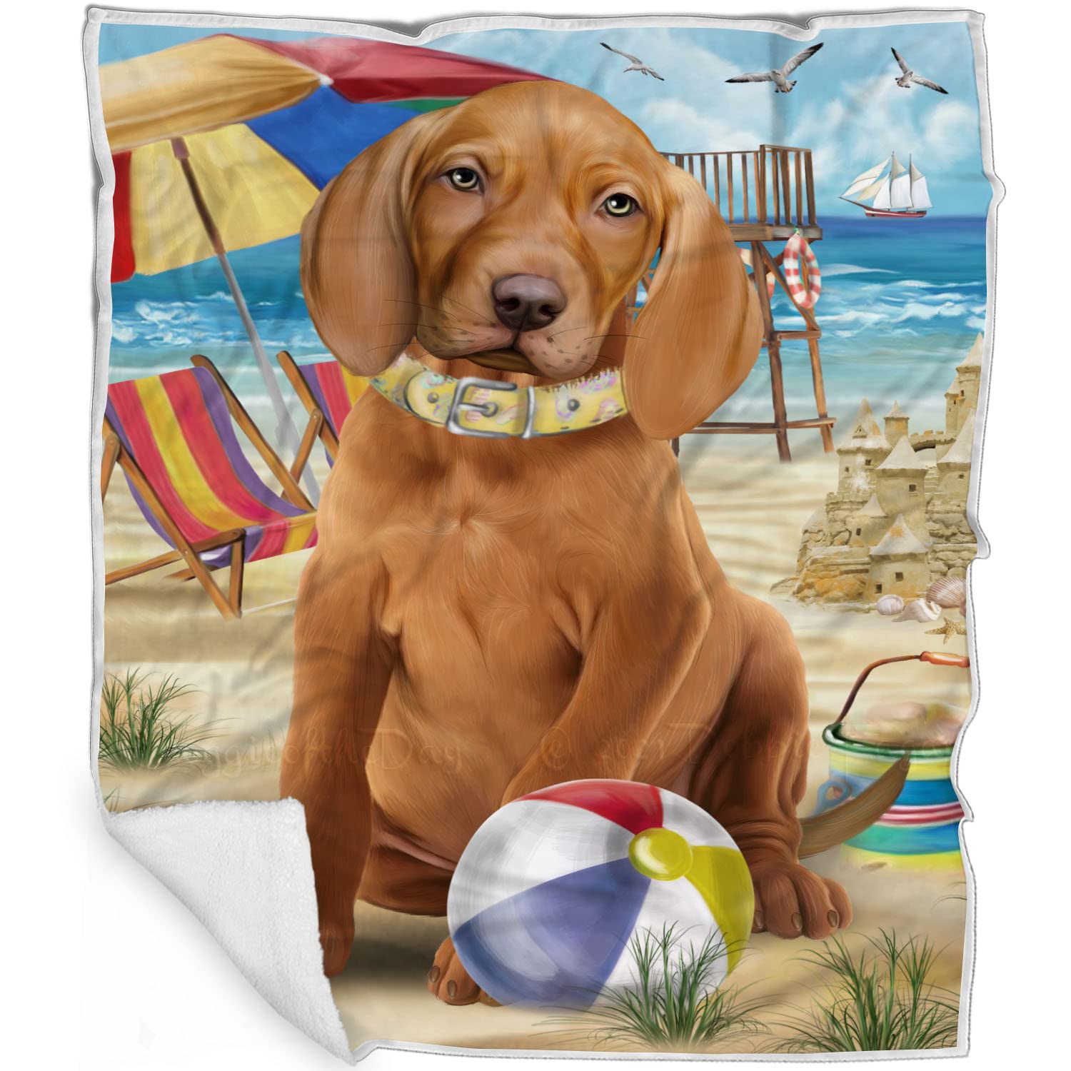Pet Friendly Beach Vizsla Dog Blanket  Lightweight Super Soft Cozy and Durable Bed Blanket  Animal Theme Fuzzy Blanket for Sof