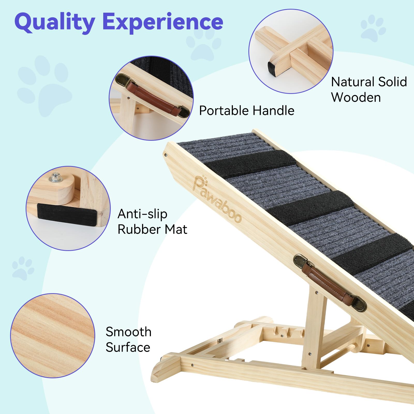 Large Dog Ramp for Bed Couch, Extra Wide Portable Wooden Pet Ramp, 4 Adjustable Height from 11.6 to 22.4, Pet Step for Small