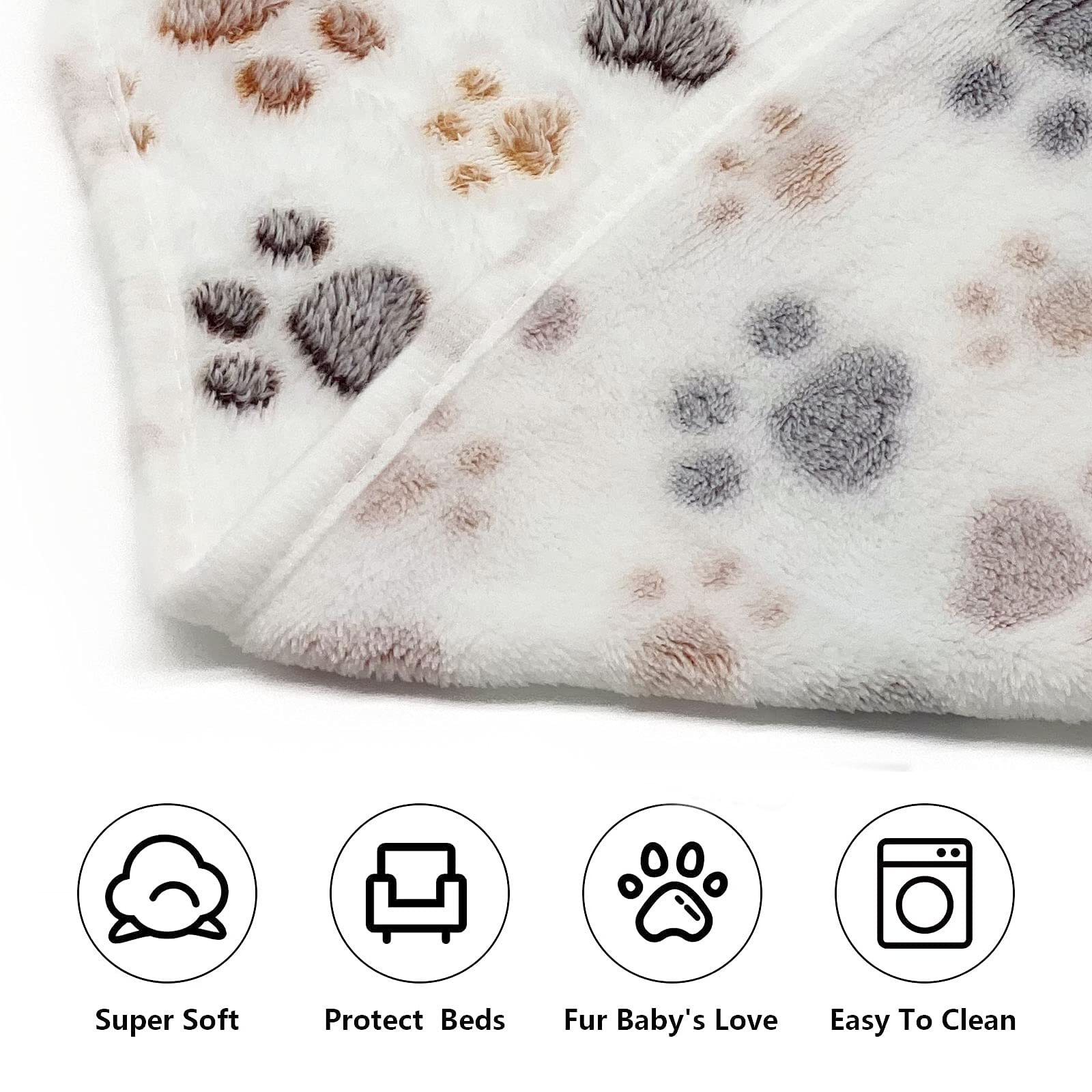 1 Pack 3 Puppy Dog Blankets Super Soft Warm Sleep Mat Fluffy Premium Fleece Pet Blanket Flannel Throw For Dog Puppy Cat - White Paw Print Medium(29'X20')