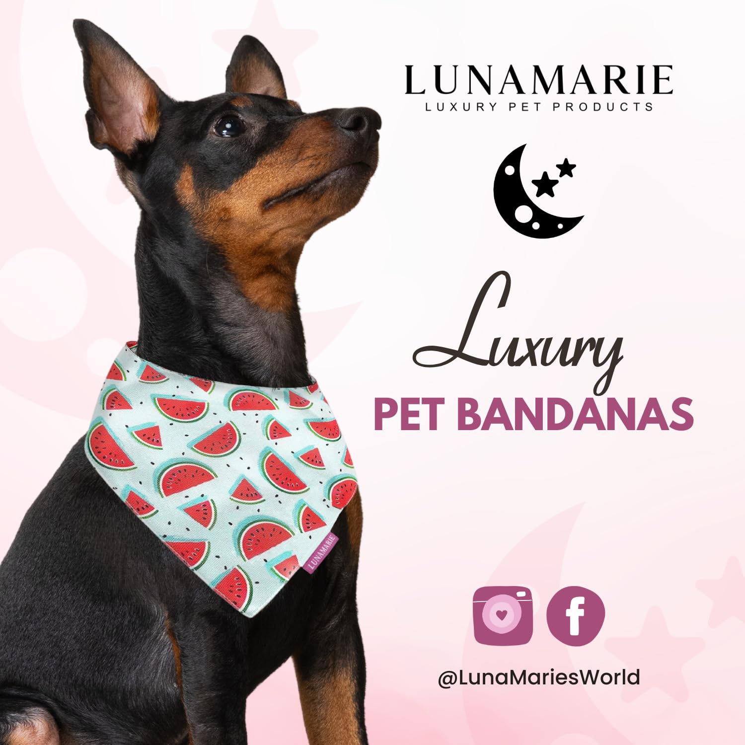 Lunamarie - Luxury Dog Bandanas - Cute Watermelon Design | Premium & Soft Fabric | 100% Handmade Custom Adjustable Shape Dual La