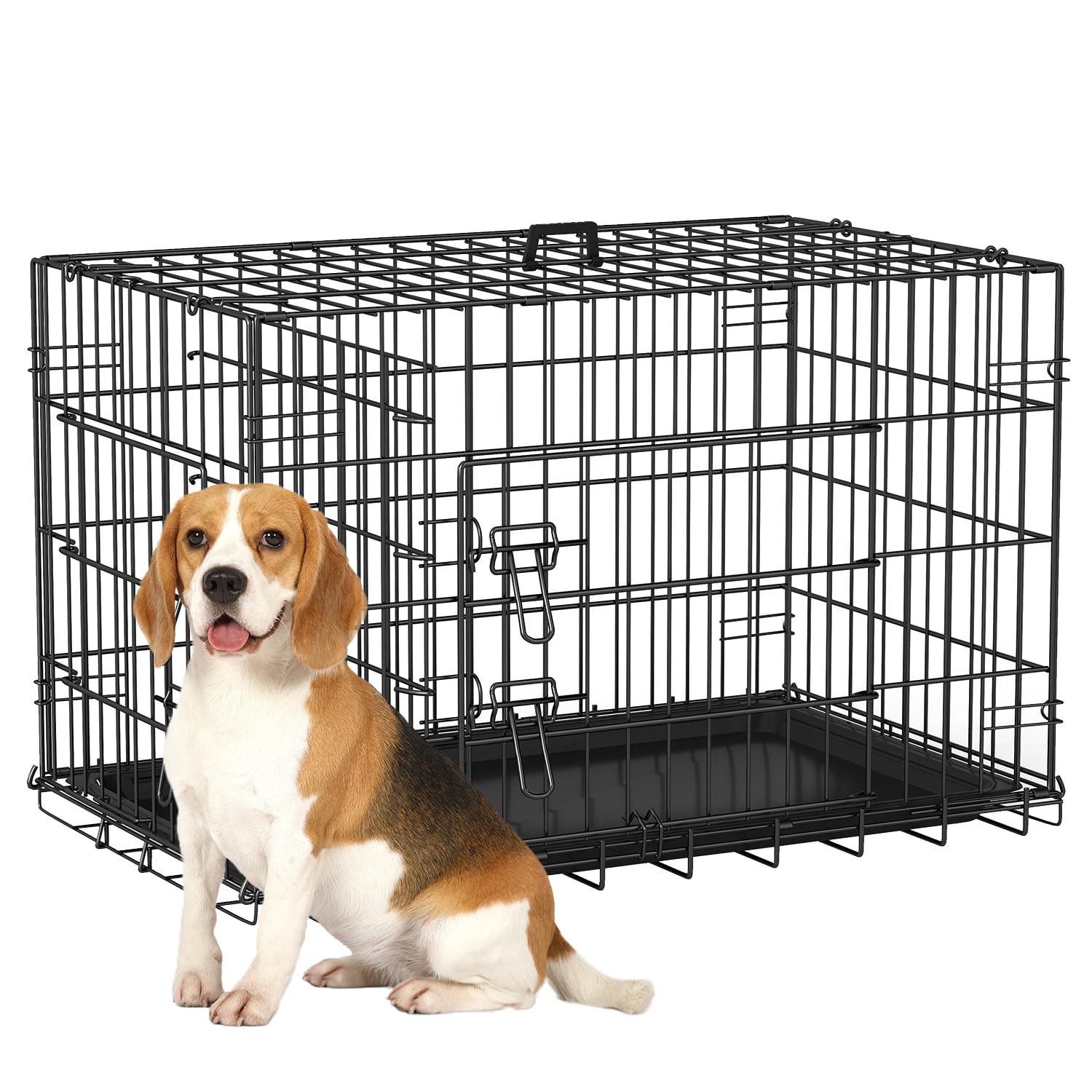FDW Dog Crate 30-Inch Dog Cage Single Door Foldable Metal Kennel with Leakproof Tray Foldable Design Indoor Outdoor Use for Smal
