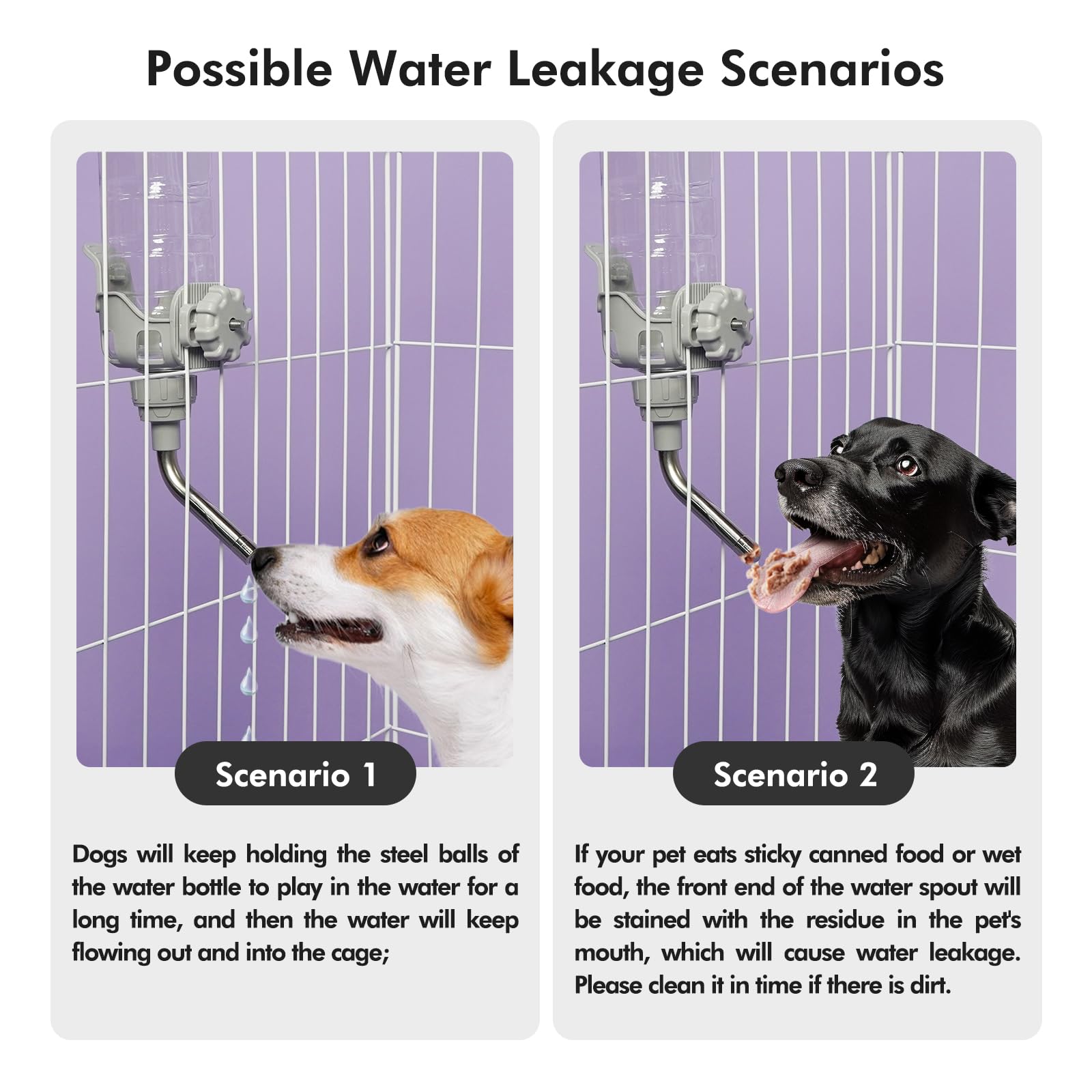 Vannon Dog Water Dispenser - Leakproof Auto Feeding Bottle, 34oz, BPA Free, Grey for Dogs & Rabbits