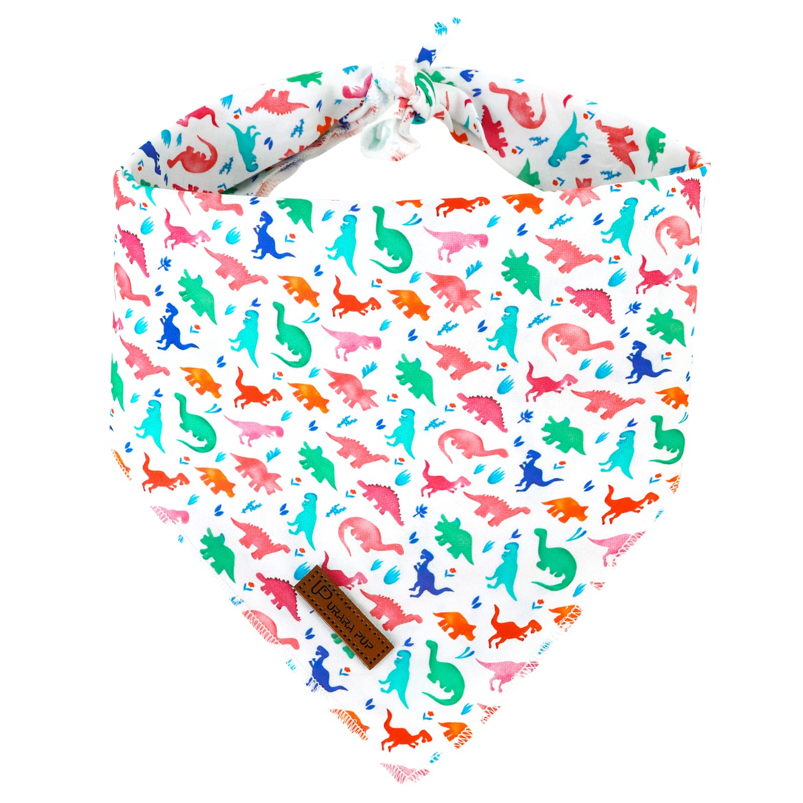 Up Urara Pup Dinosaur Dog Bandana - Comfortable Cotton Triangle Bid Scarf For Medium Large Dogs - Washable Pet Kerchief For Boys