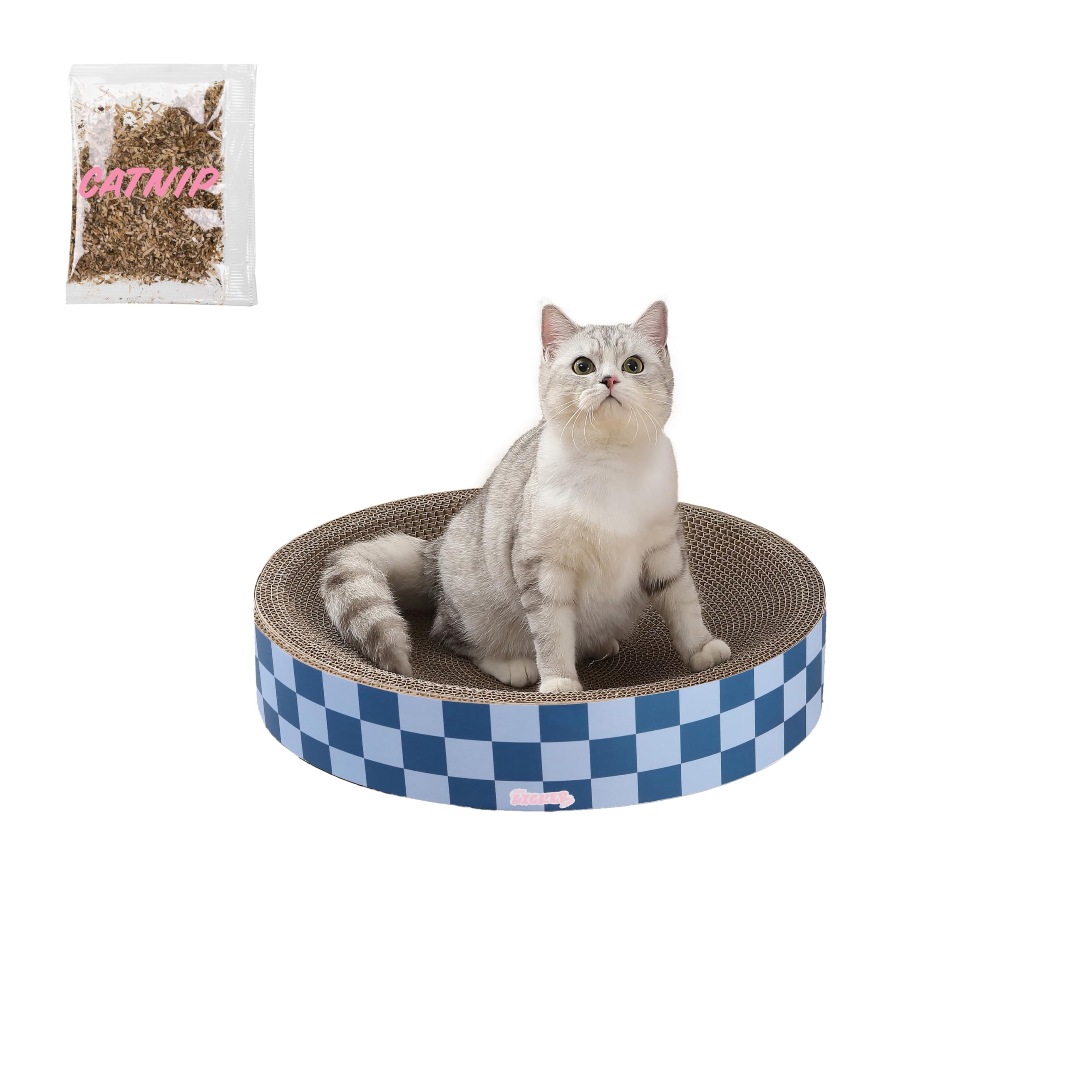 The Licker Store Csr1010B Nelson 20.13' Modern Cardboard Round Bowl Cat Scratcher With Catnip, Blueberry