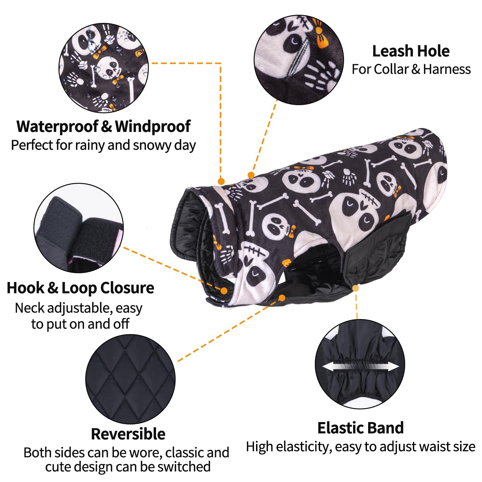 Cutebone Winter Dog Jacket - Waterproof & Windproof, Reversible, Soft Coat With Leash Hole, Thick & Adjustable For Small To Larg
