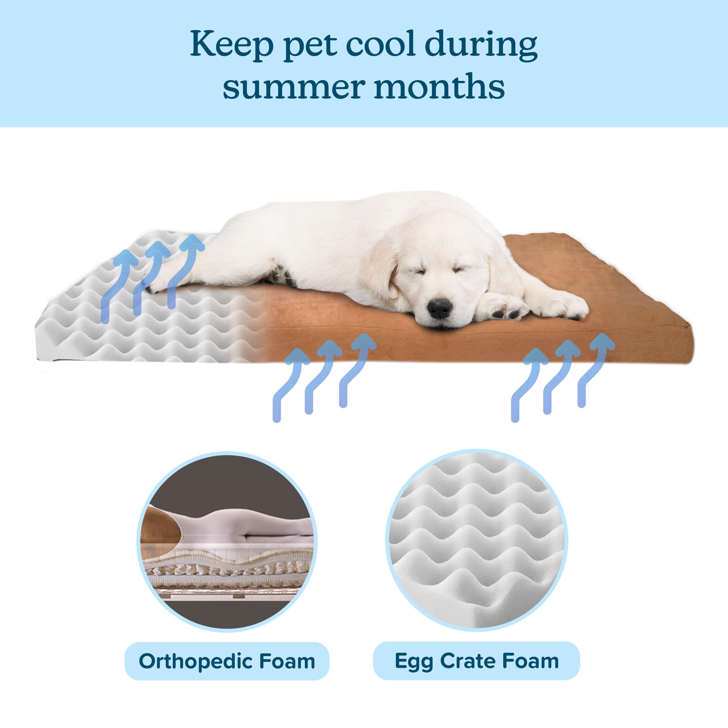 PETMAKER Dog Bed with Removable Cover - 44x35 Egg Crate-Style Foam Orthopedic Pet Bed with Microsuede Cover and Nonslip Backing