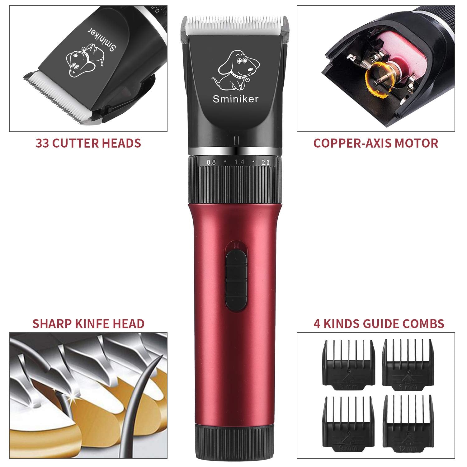 Sminiker Low Noise Horses Clippers Rechargeable Cordless Pet Clippers Grooming Kit With Storage Bag 5 Speed Professional Animal Clippers Pet Grooming Kit