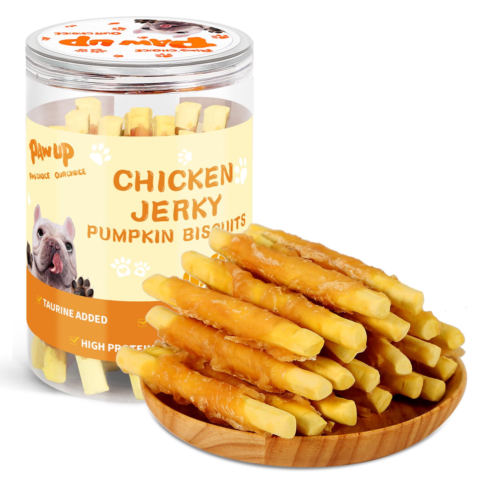 PAWUP Dog Treats Chicken Wrapped Biscuits Pumpkin Sticks, Rawhide Free Soft Chewy w/Taurine, Dog Training Treats,12.5 oz