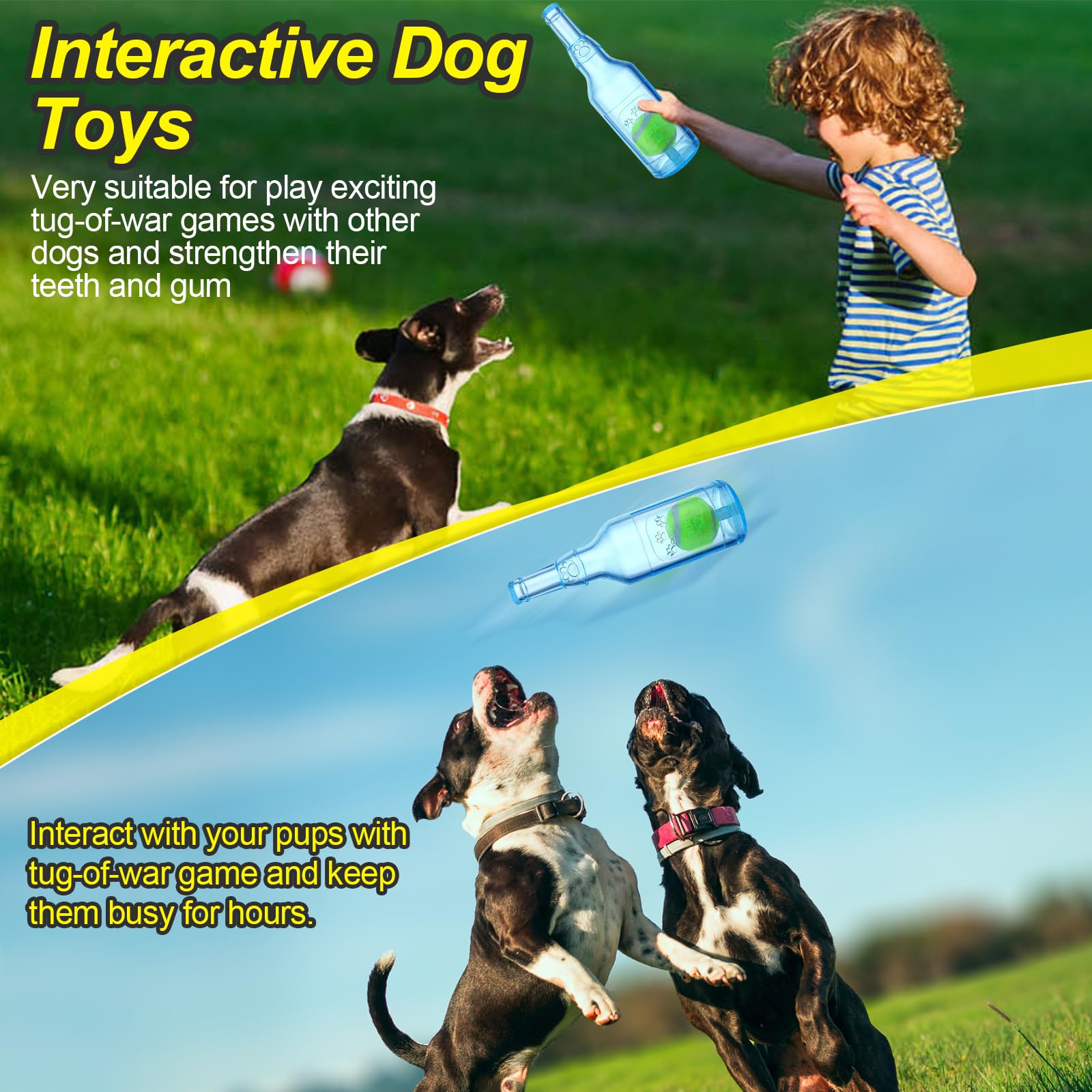 Water Bottle Dog Toy For Aggressive Chewers, Cute Squeaky Indestructible Water Bottle Dogs Chew Toys For Medium/Small Dogs Inter