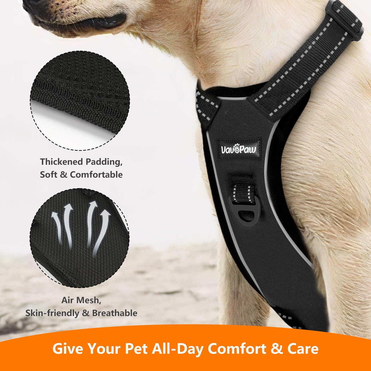 Vavopaw Dog Seat Belt, Safety Vest Dog Car Harness With Reflective Strip & Adjustable Buckle Dog Seat Belt For Vehicle Nylon Pet Safety Seat Belts Heavy Duty(M, Carbon Black)