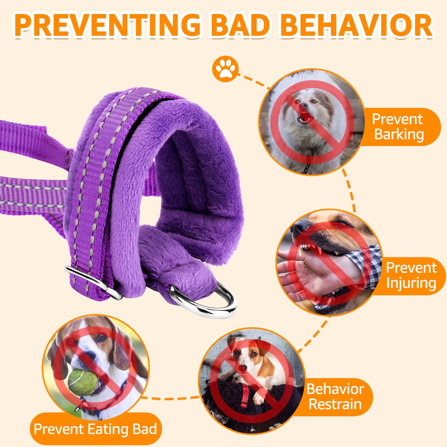 Slowton Soft Dog Muzzle, Adjustable Padded Nylon Muzzle For Large Medium Dogs Anti Chewing Barking Biting, Allow Dog Pant & Drink (Purple, S)