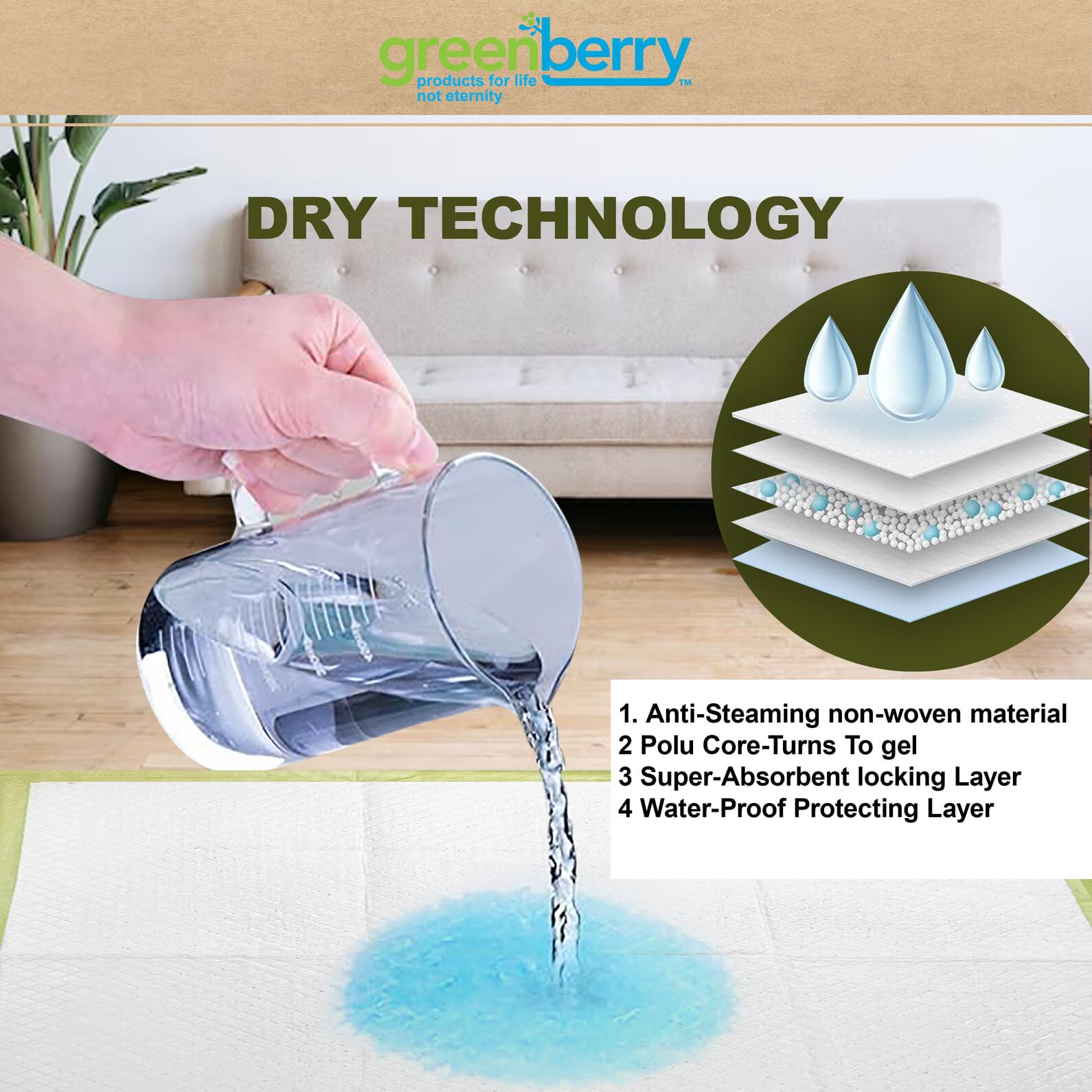 Greenbone Leak Proof Training Pads - 100 Count - Lemongrass Scent - Green Plastic