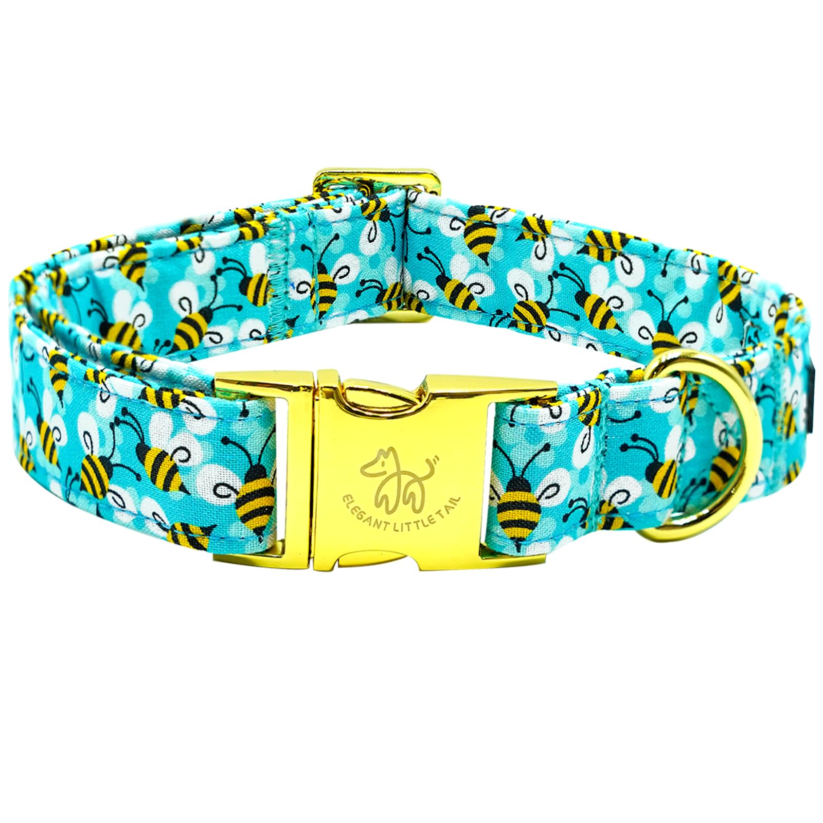 Elegant Little Tail Summer Pet Collar, Durable Bees Print Dog Collar, M, 1 Inch Width, 13.5 Inch Length, Cotton, Unique Design, 