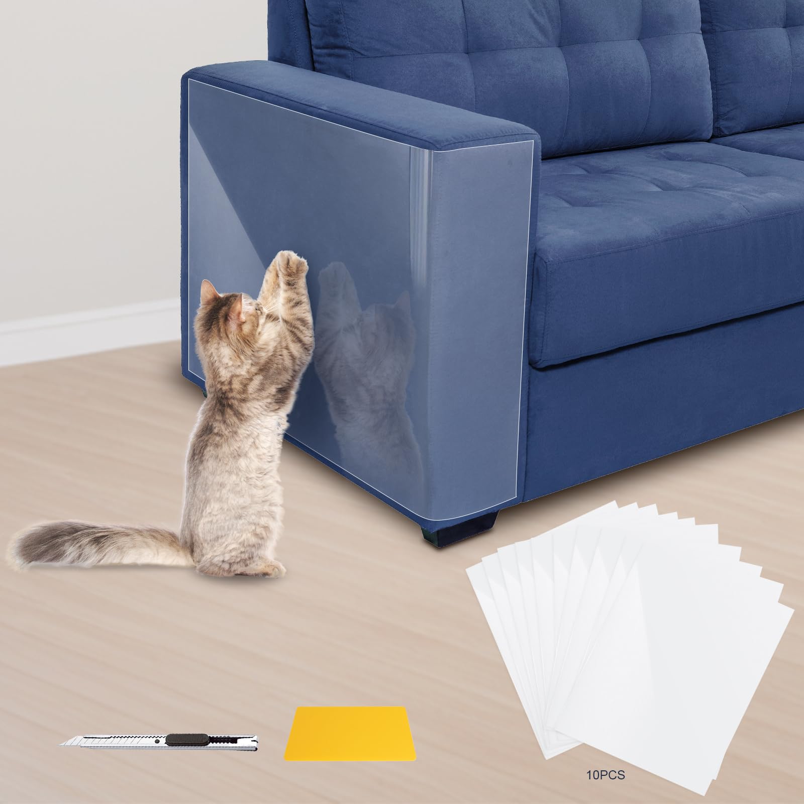 Eunice Cat Scratch Furniture Protectort, 17 X 11.8 In 10 Pack Couch Protector From Claws,Self-Adhesive Tape For Furniture - Easy