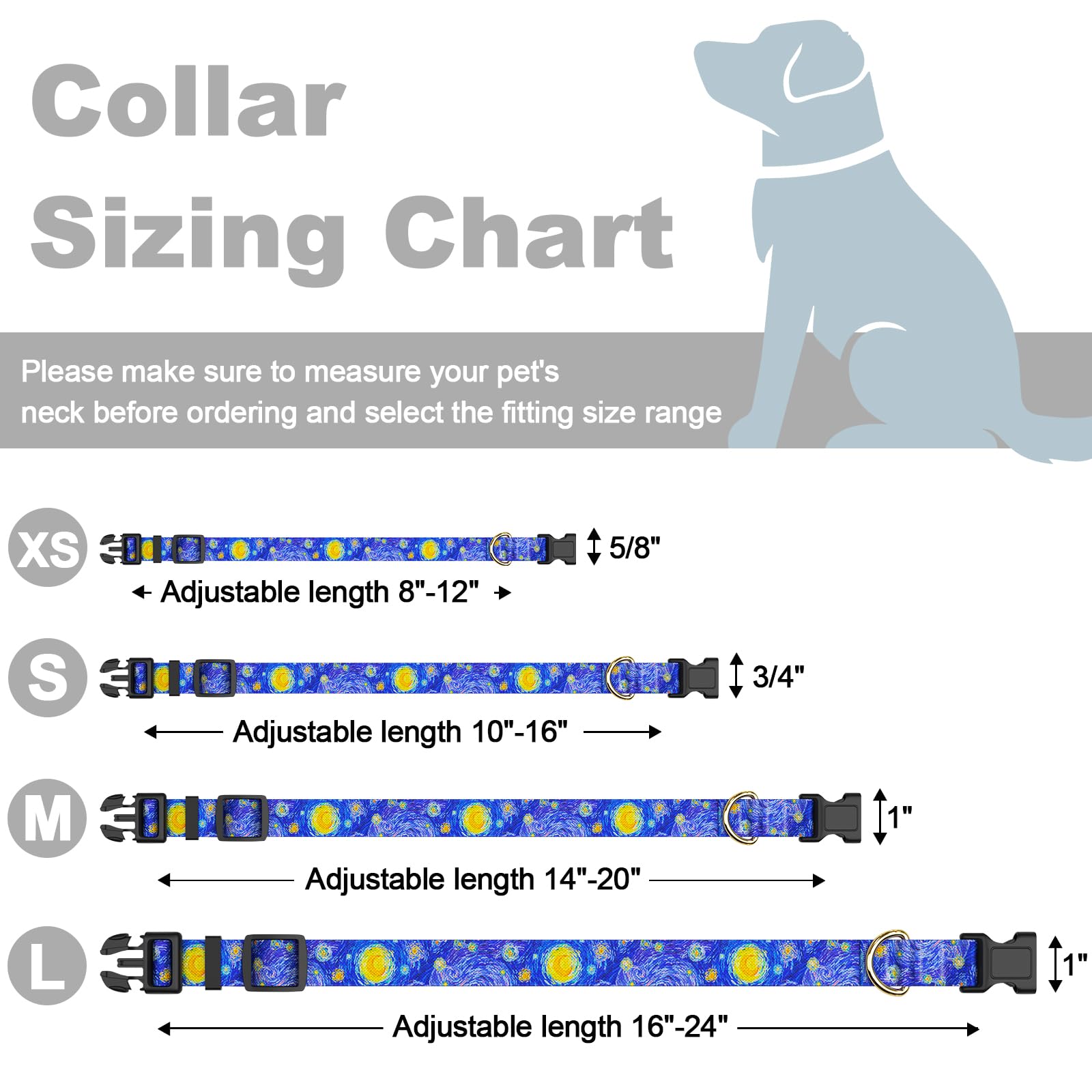 Rnivvi Dog Collar For Large Dogs, Cute Heavy Duty Adjustable Puppy Collar With Quick Release Buckle For Boy Girl & Female, Pet A
