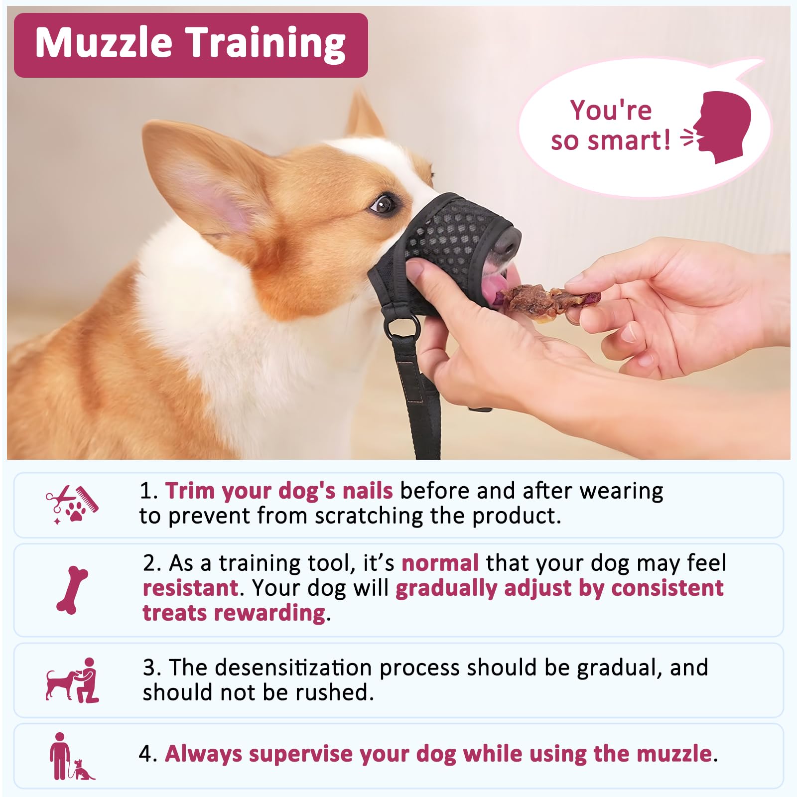LUCKYPAW Soft Muzzle for Medium Large Sized Dogs Beagle Labrador German Shepherd, Dog Muzzle to Prevent Biting Chewing, Adjustab
