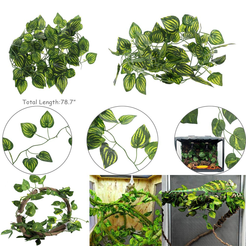 Hamiledyi Bearded Dragon Tank Accessories Lizard Large Hammock Jungle Climber Vines Flexible Leaves Bendable Vine Artificial Bra