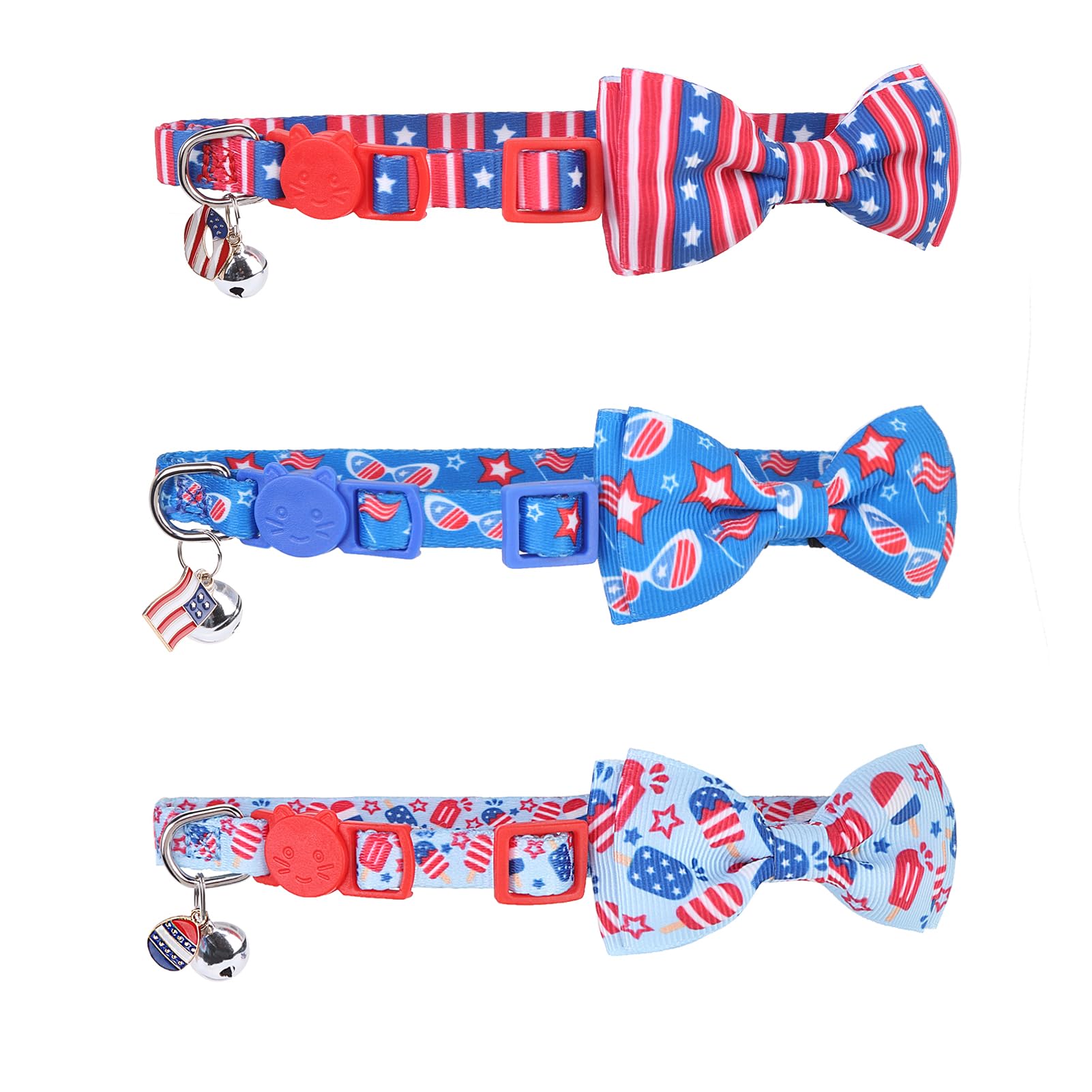 Pupteck Cat Collar With Bell Breakaway 3 Packs, Kitten Outfit With Bowtie For Boy Girl Small Pets, Puppy, Bunny Outfit Costume