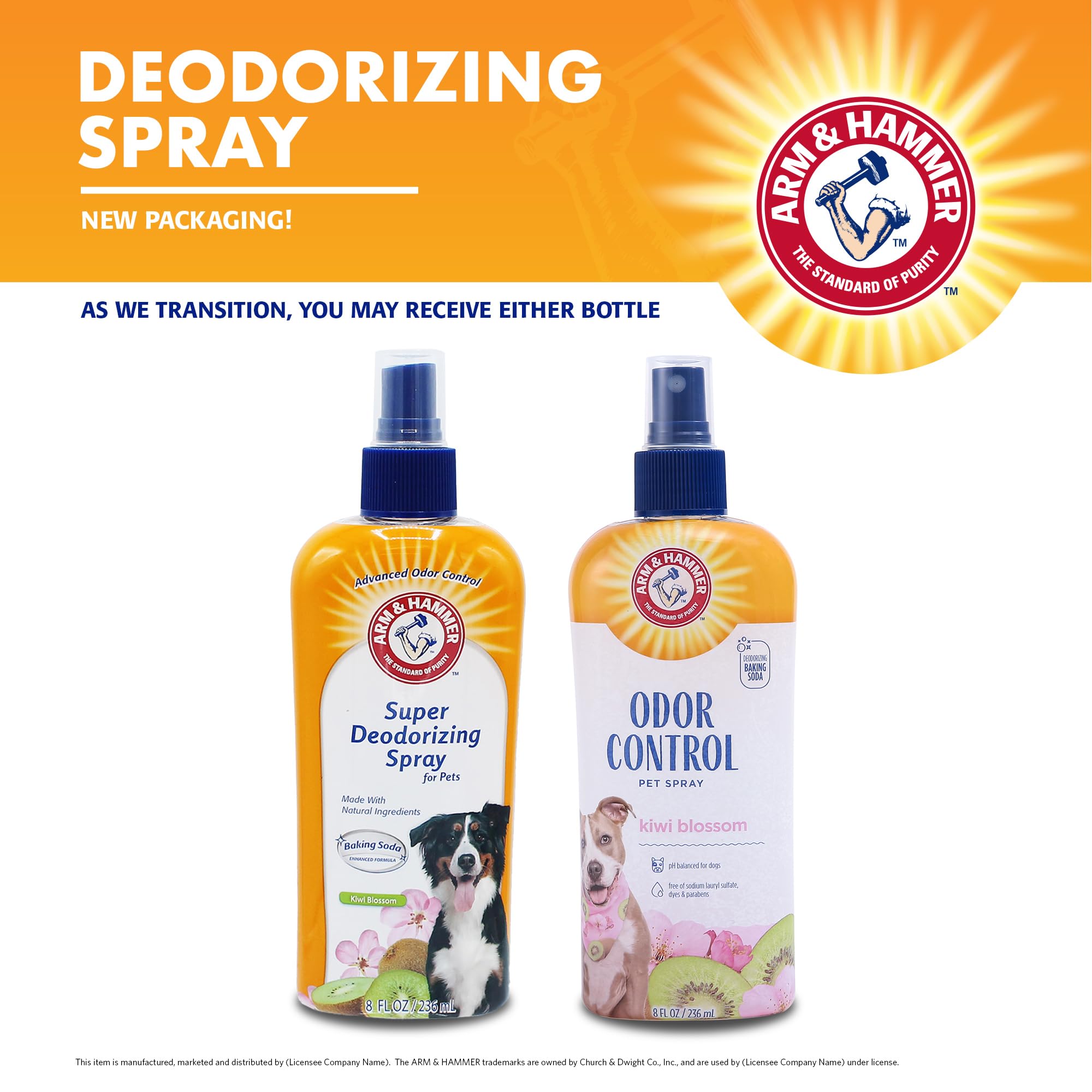 Arm & Hammer For Pets Super Deodorizing Spray For Dogs | Best Odor Eliminating Spray For All Dogs & Puppies | Arm & Hammer Baking Soda Formula With Kiwi Blossom Scent, 8 Fl Oz - 2 Pack