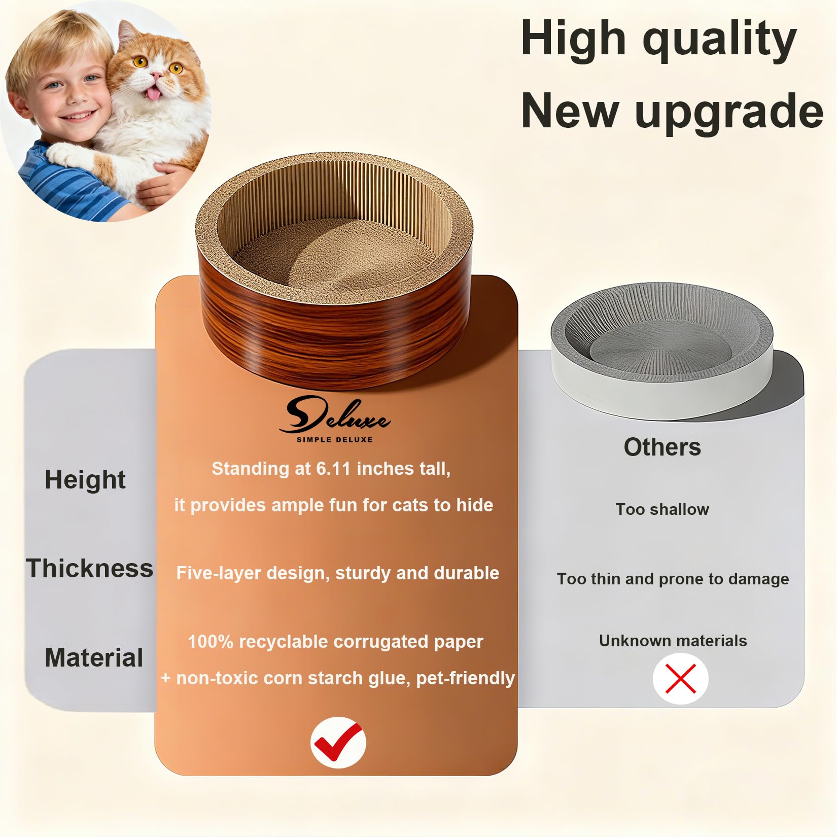 Cat Scratcher Post & Board, Round Cat Scratching Lounge Bed, Durable Pad Prevents Furniture Damage, 17.32 x 17.32x 6.11