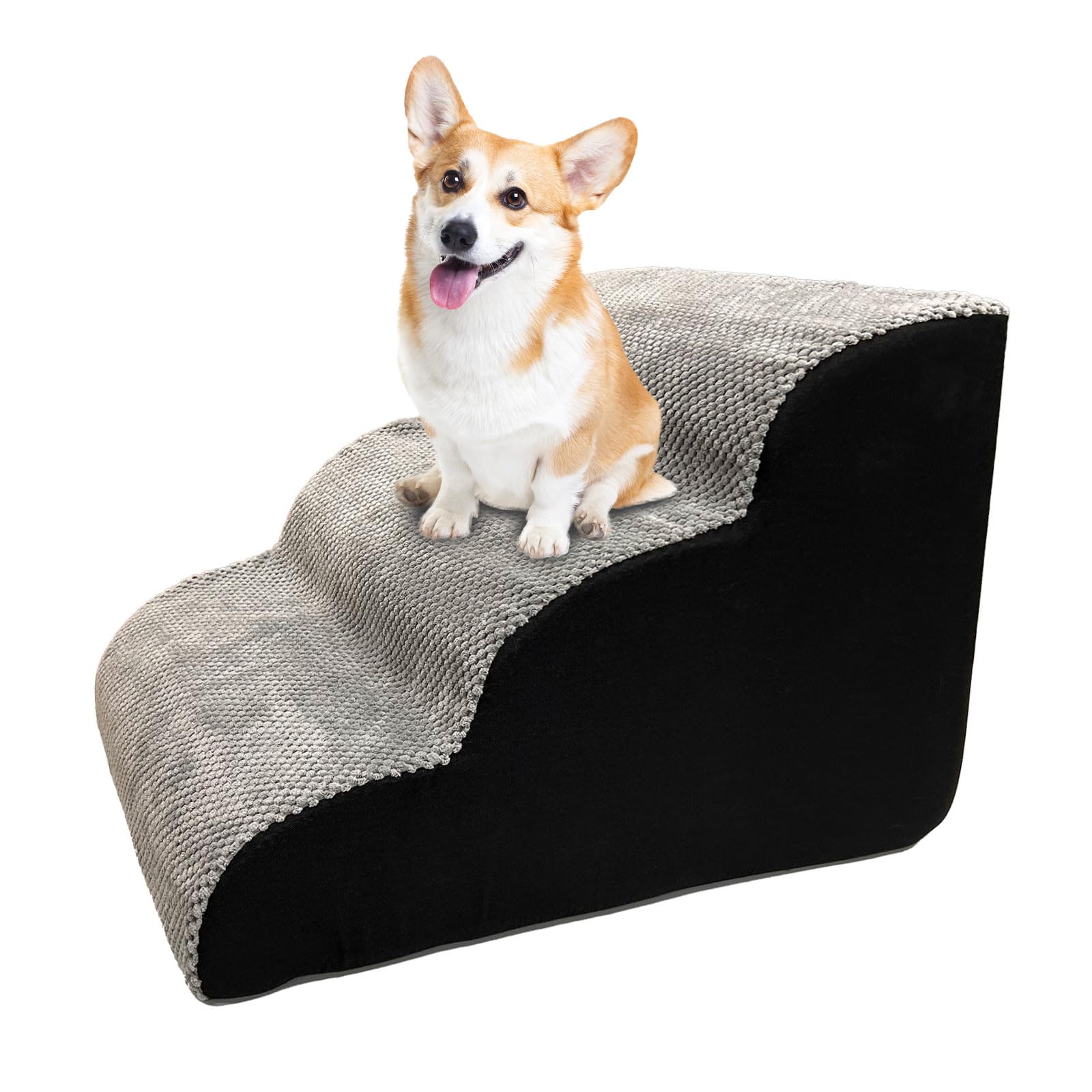 Ydy+Yqy 3-Step Dog Stairs For Small Dogs, Wide Steps With No Assembly High Density Foam Cover, Non-Slip Stable Dog Ramp For Bed 