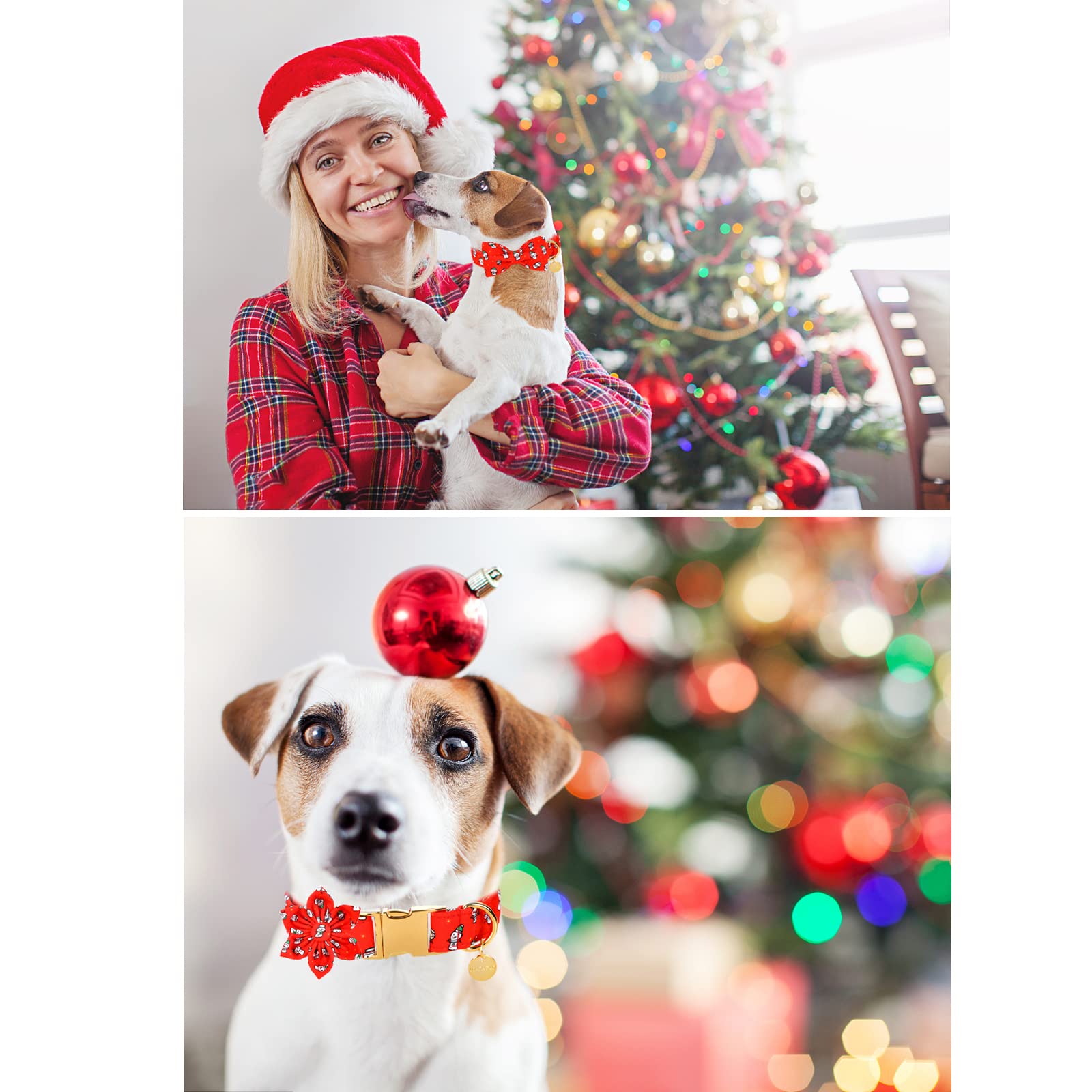 Up Urara Pup Dog Collar With Bow Tie, Christmas Comfortable Cotton Dog Bowtie Collar, Snowman Collar For Small Girl Boy Dog, Dur