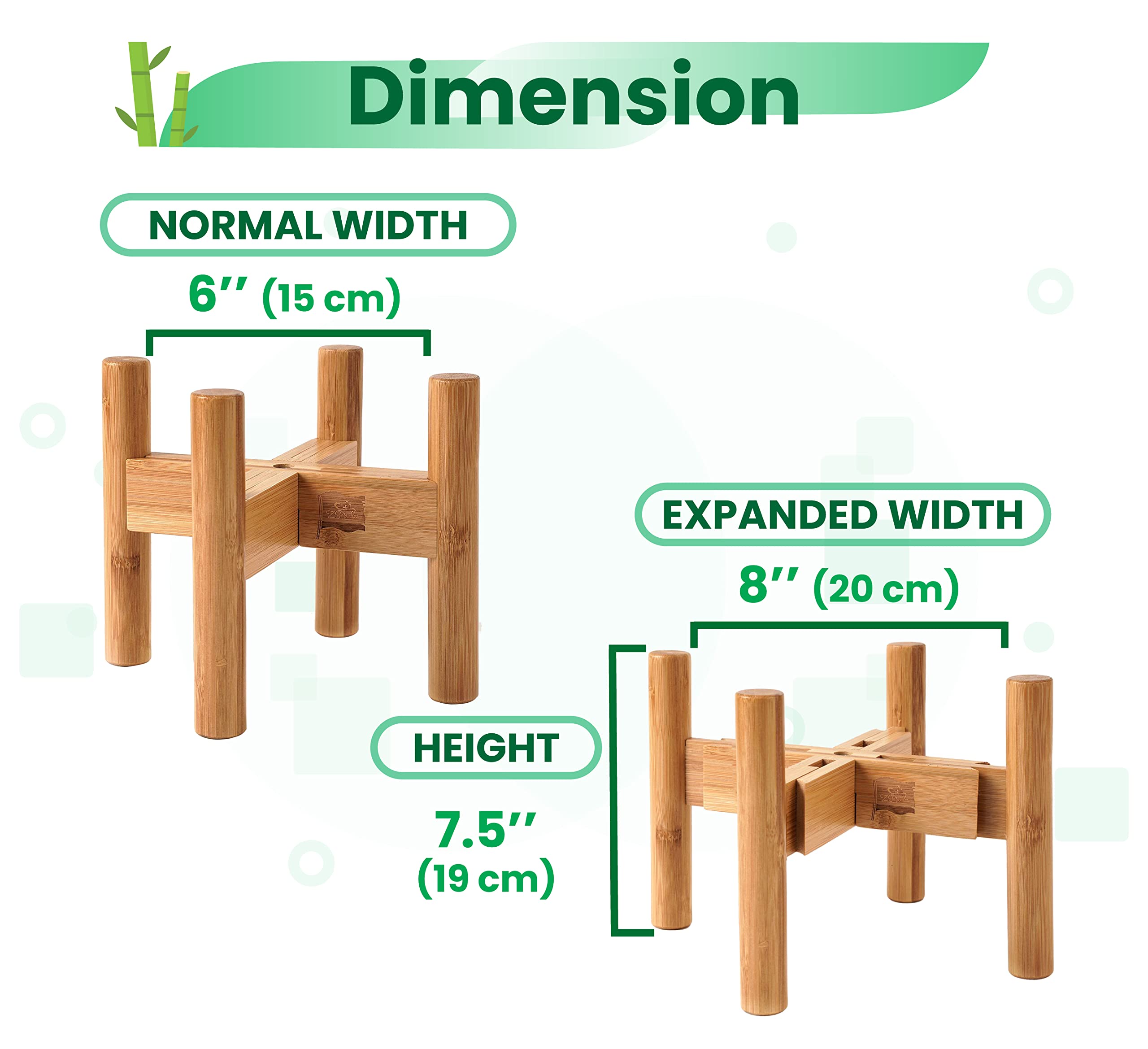 ZPirates Dog Bowl Stand – Expandable Height 8" for Small-Medium Breeds, Bamboo, Model PBS-1