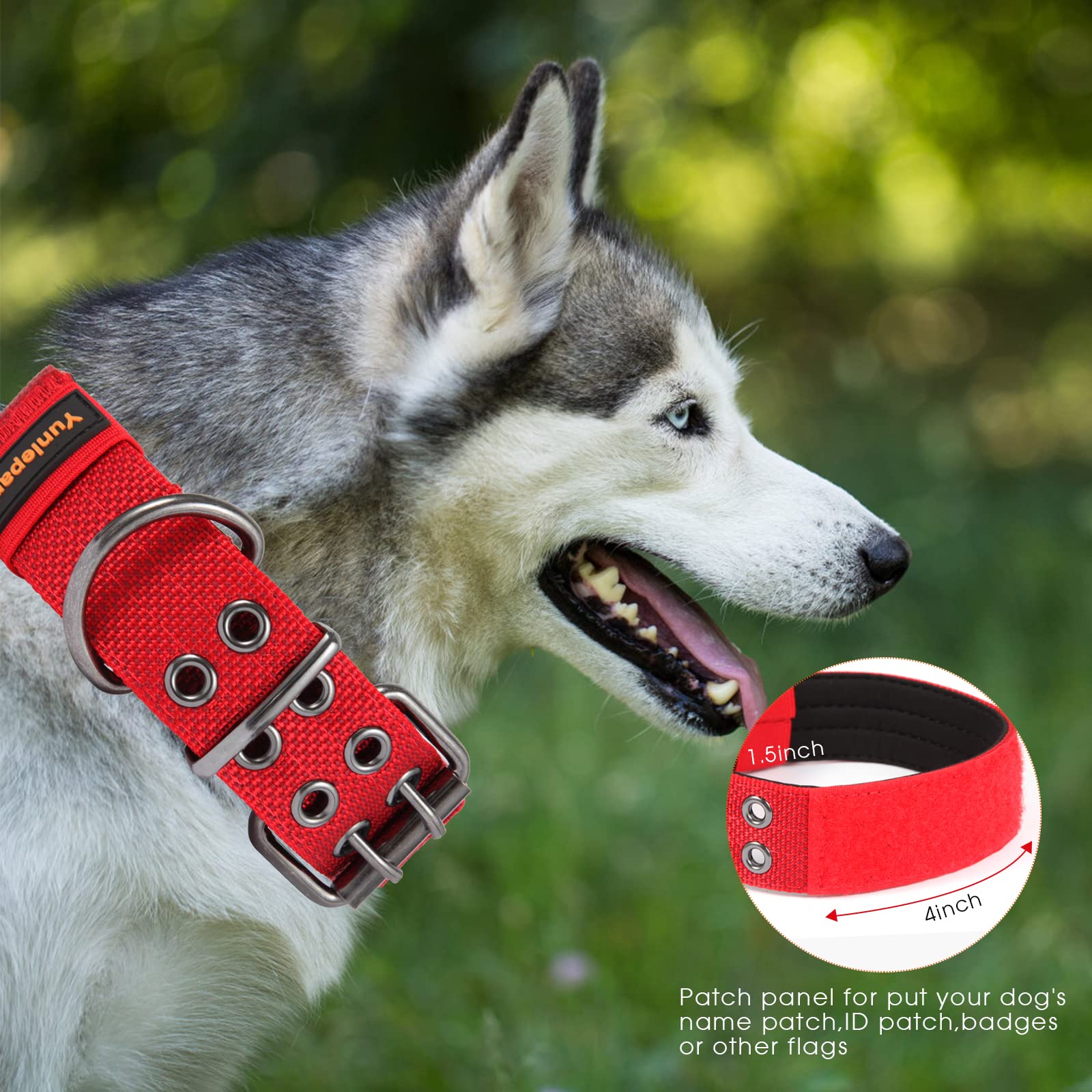 Yunleparks Tactical Collar For Medium Large Dogs, Heavy Duty Metal Buckle, Soft Neoprene Padded, Nylon Wide(Medium, Red)
