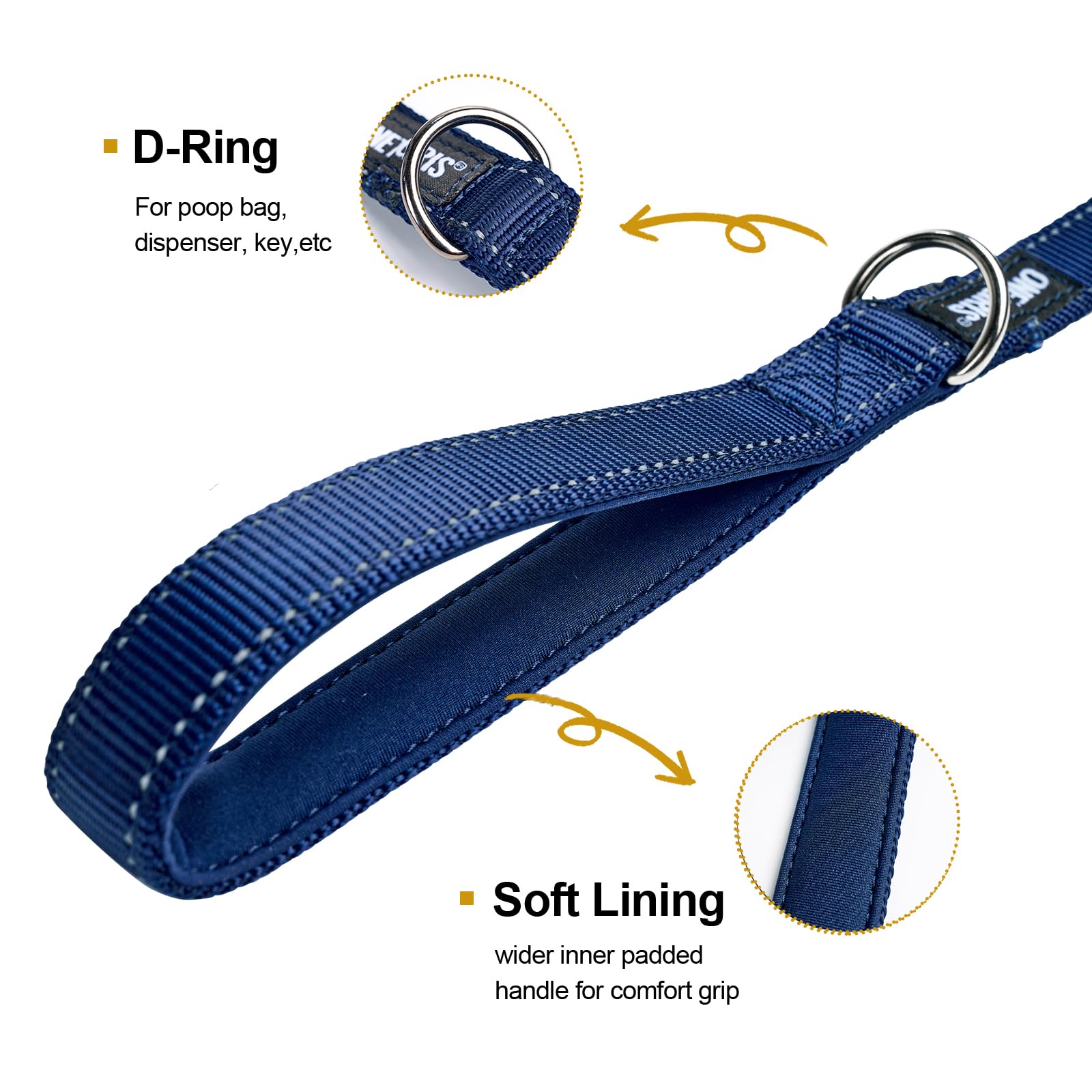 Onetigris Handled No-Pull Dog Walking Leash Long Traffic Leads For Medium To Large Dogs (Blue, 4Ft)