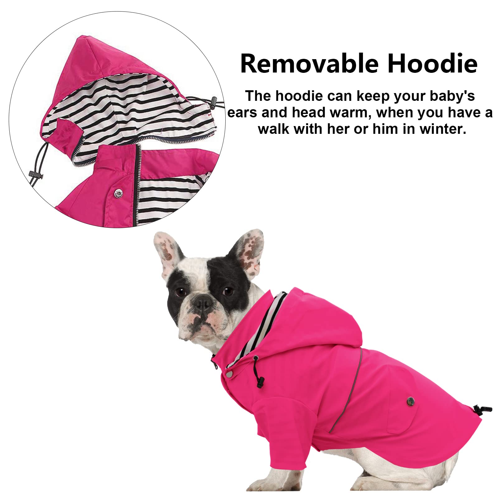 Morezi Dog Zip Up Dog Raincoat With Reflective Buttons, Rain/Water Resistant, Adjustable Drawstring, Removable Hood, Stylish Premium Dog Raincoats - Size Xs To Xxl Available - Pink - S