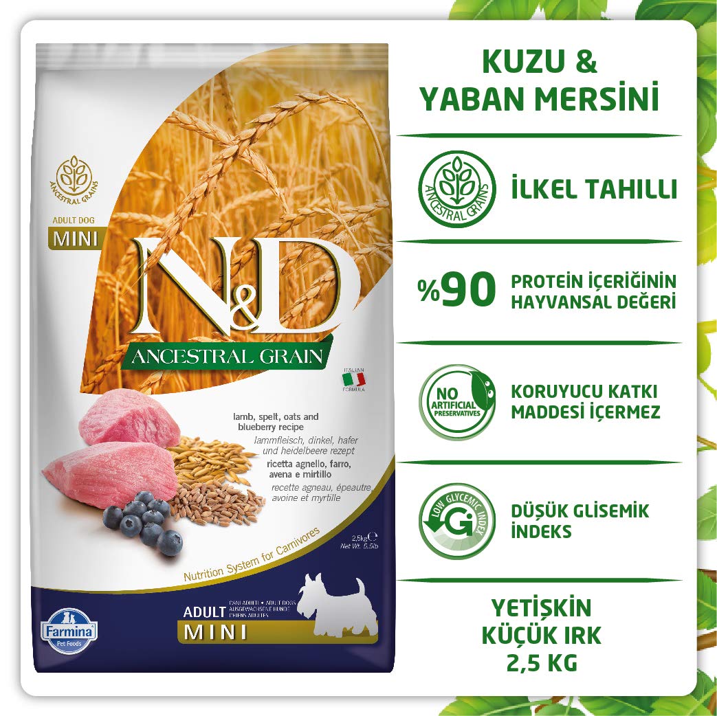 Farmina Natural And Delicious Lamb And Ancestral Low-Grain Formula Small Bites Dry Dog Food, 5.5-Pound
