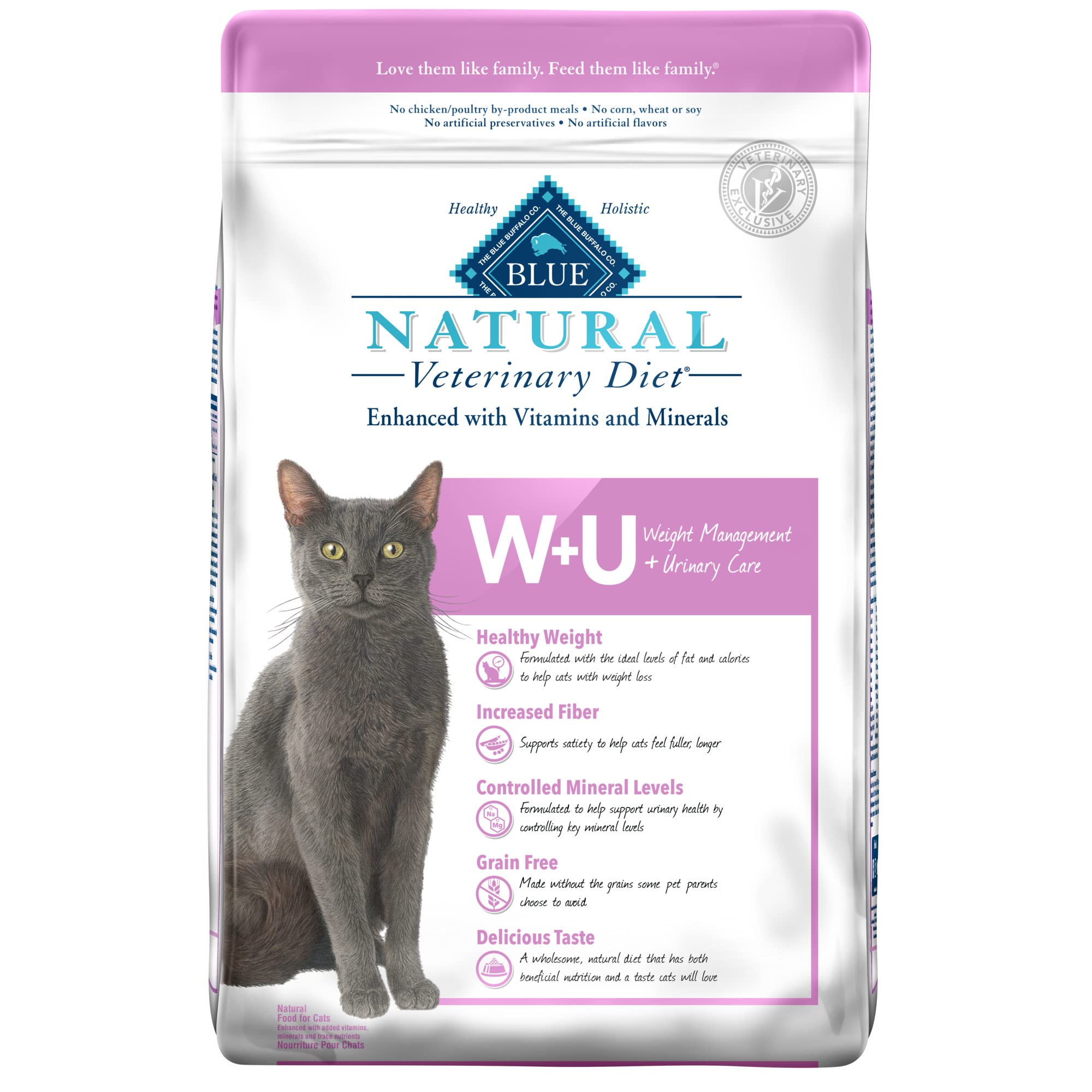Blue Buffalo Natural Veterinary Diet W+U Weight Management + Urinary Care Dry Cat Food, Veterinarian Prescription Required, Chic