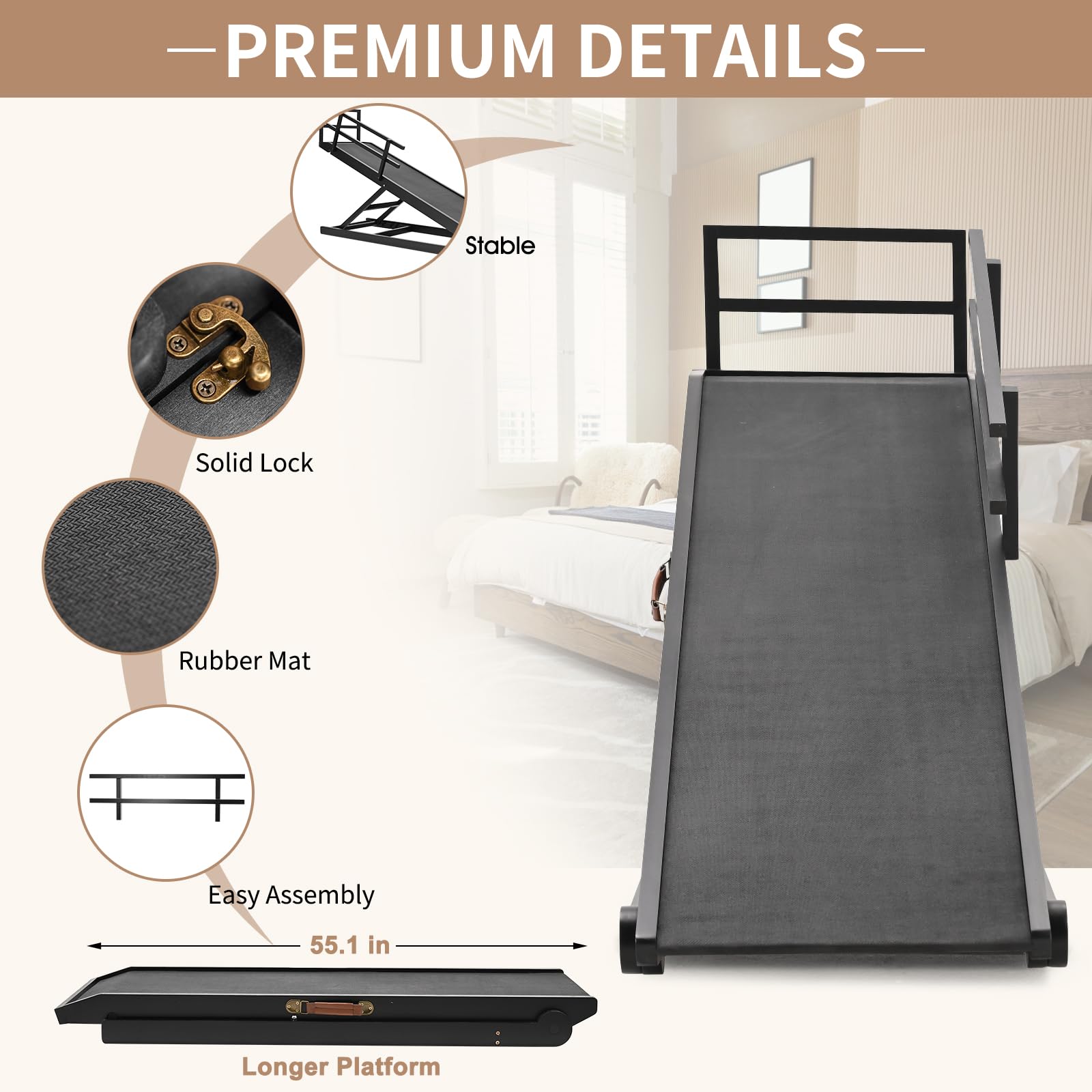 Slsy Foldable And Portable Dog Ramp, Rubber Mat High Traction Ramp For Small Pets, 5 Adjustable Levels, 55'' Long For High Bed,