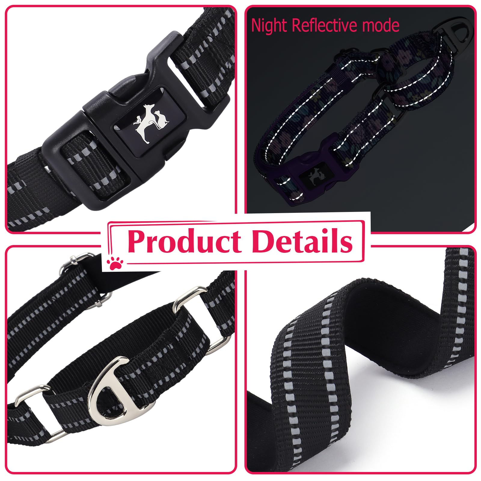 Onefojojo Martingale Collar For Small Dogs Reflective Nylon Dog Collar With Quick Release Buckle Adjustable Training No Slip Dog