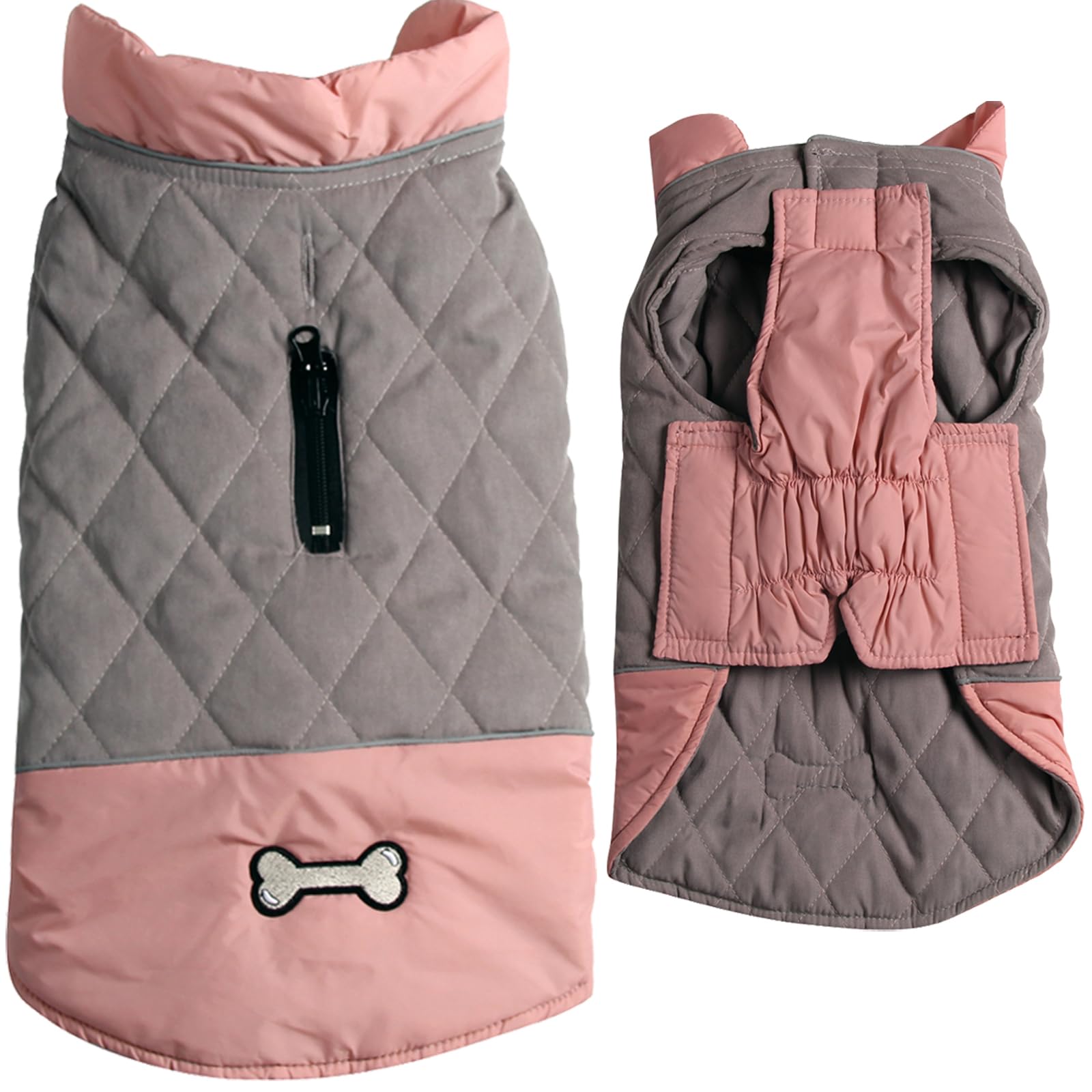 Vecomfy Reversible Dog Coats For Large Dogs Waterproof Warm Dog Jacket For Cold Winter,Pink And Grey Xxl