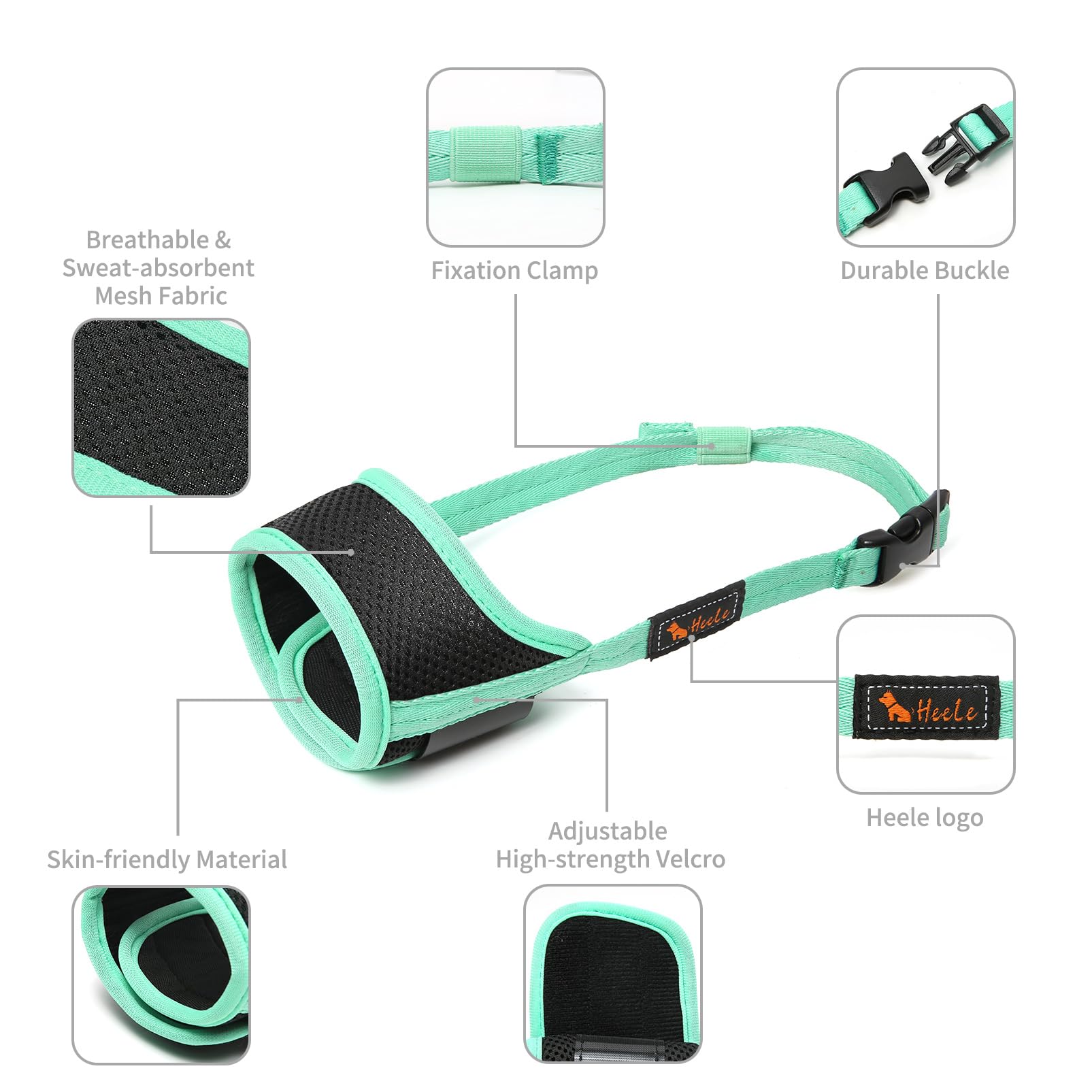 Heele Dog Muzzle, Soft Mesh Breathable Muzzle With Adjustable Straps For Small Medium Large Dogs, Prevent Biting, Licking And Chewing, Allow Drinking Panting Green X-Small
