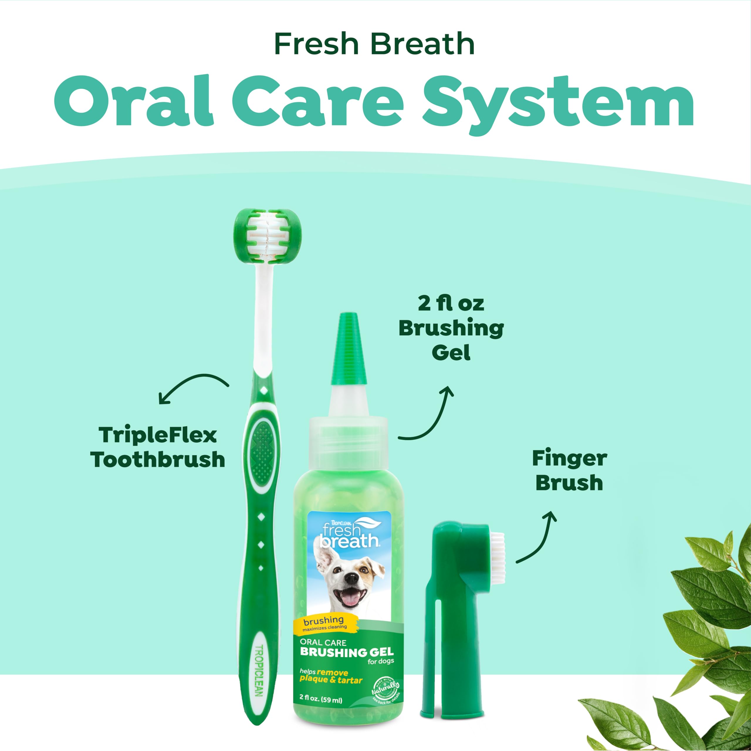 TropiClean Fresh Breath Toothbrush and Toothpaste Kit for Dogs, Teeth Cleaning Kit for Plaque & Tartar Removal, Breath Freshener