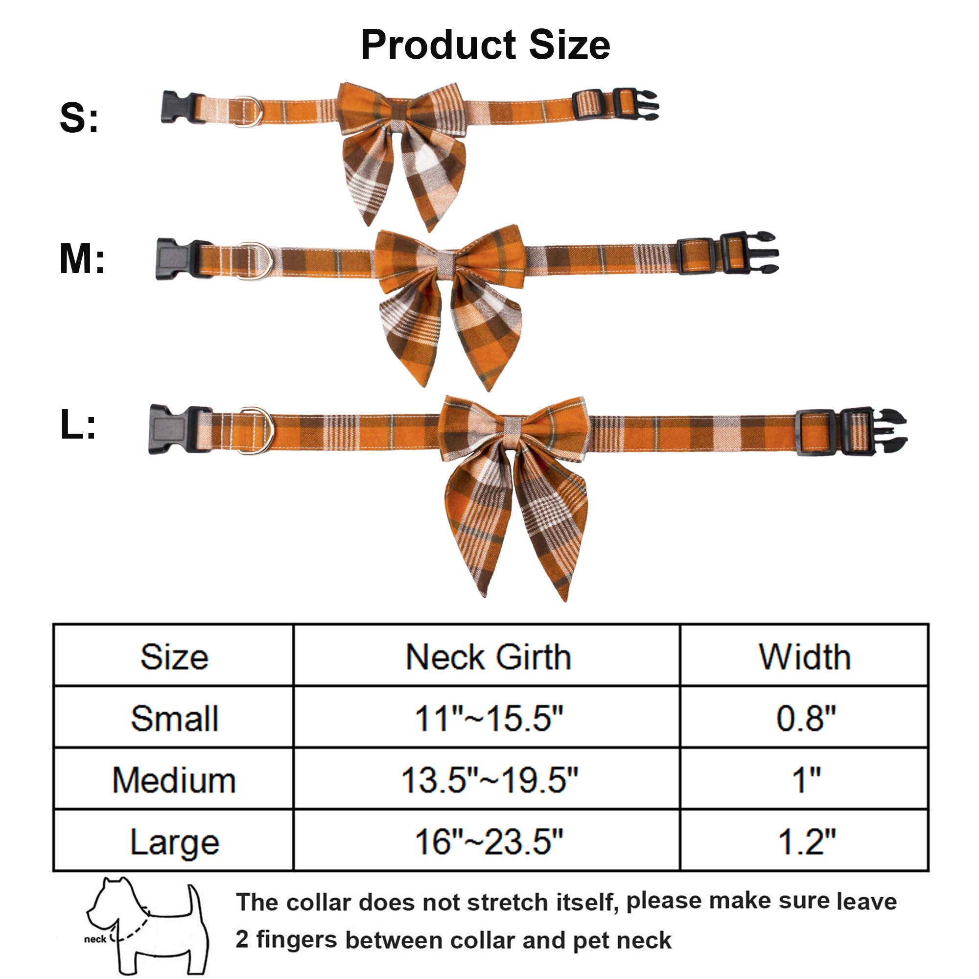 Adoggygo Fall Dog Collar With Leash, Halloween Thanksgiving Dog Bowtie Collar, Adjustable Orange Plaid Dog Fall Collar Leash For Small Medium Large Dogs Pets (Large)
