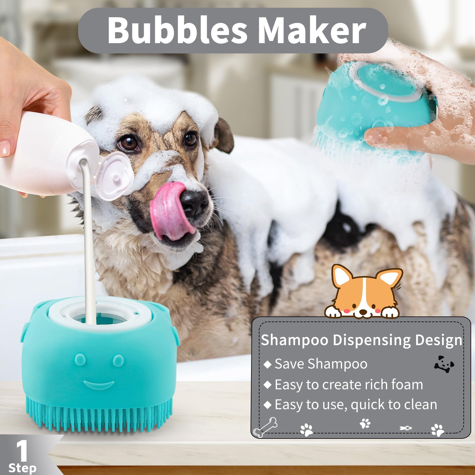 Comotech 3Pcs Dog Bath Brush (Blue Gray Black)