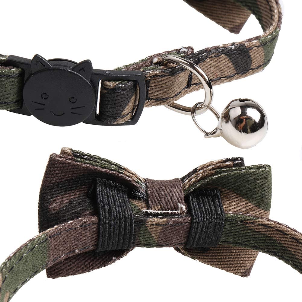 Cat Collar Bowtie With Bell, Quick Release Buckle Safety And Durable Kitties Kittens Cats Breakaway Collar(6.8-10.8In) (Camouflage 2)