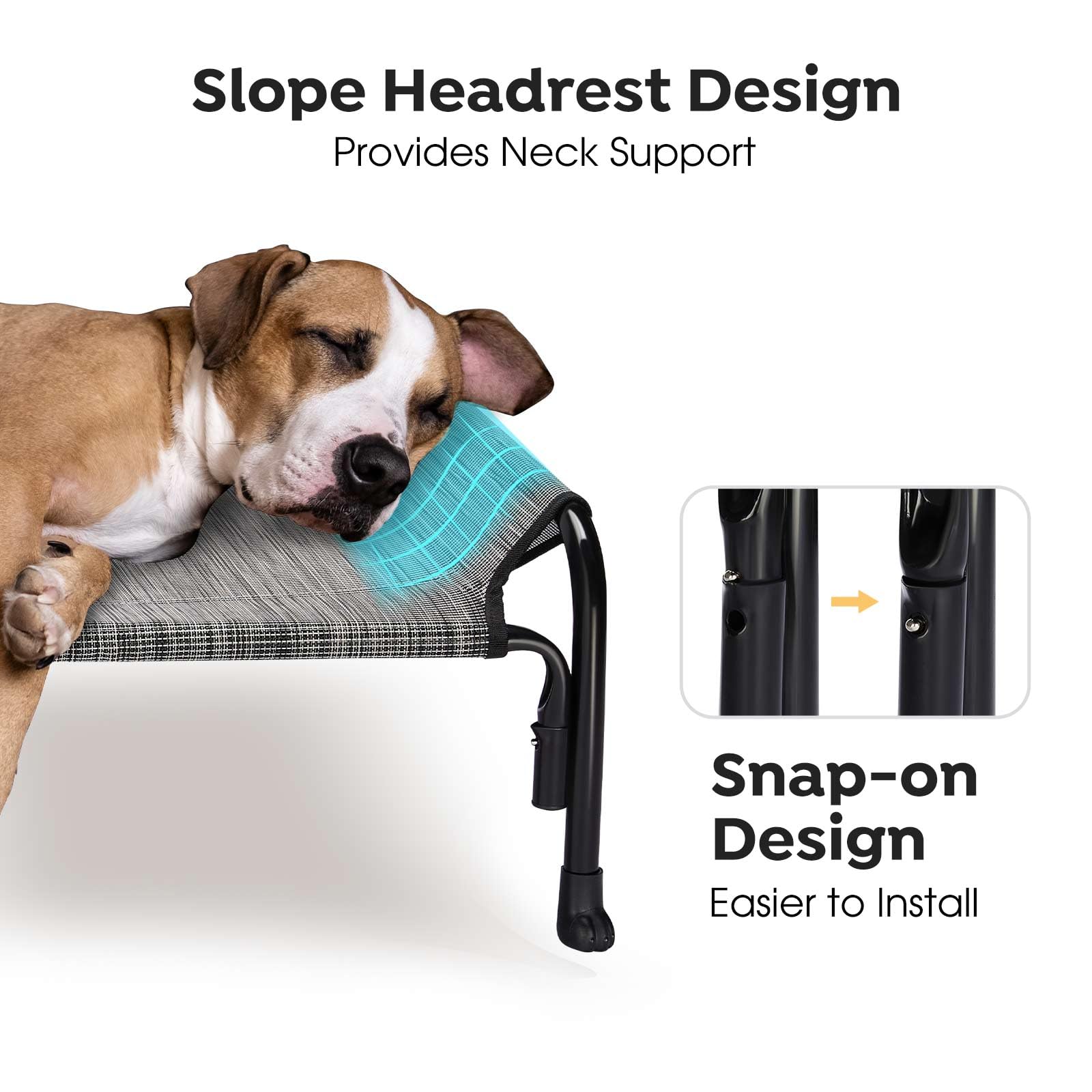 Veehoo Elevated Dog Bed, Outdoor Raised Dog Cots Bed For Large Dogs, Cooling Camping Elevated Pet Bed With Slope Headrest For Indoor And Outdoor, Washable Breathable, Large, Black Silver, Cwc2204
