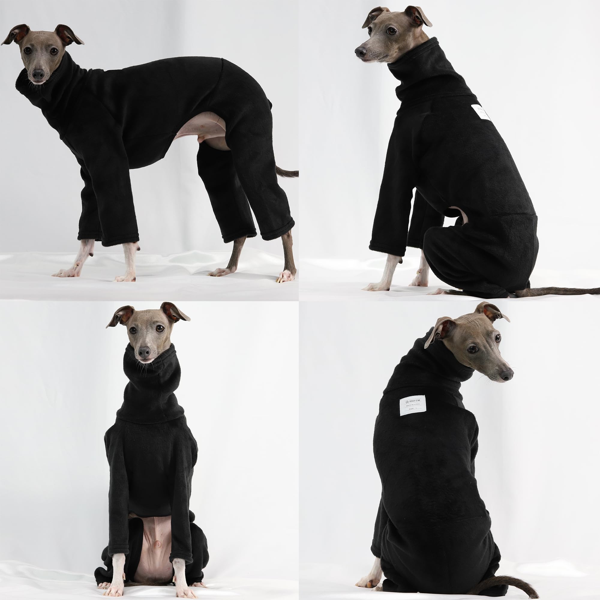 D Doggy Star Italian Greyhound Clothes Sweater Fleece Basic Onesie Whippet For Dog Turtleneck Outfits Coat (S,Flce Black)