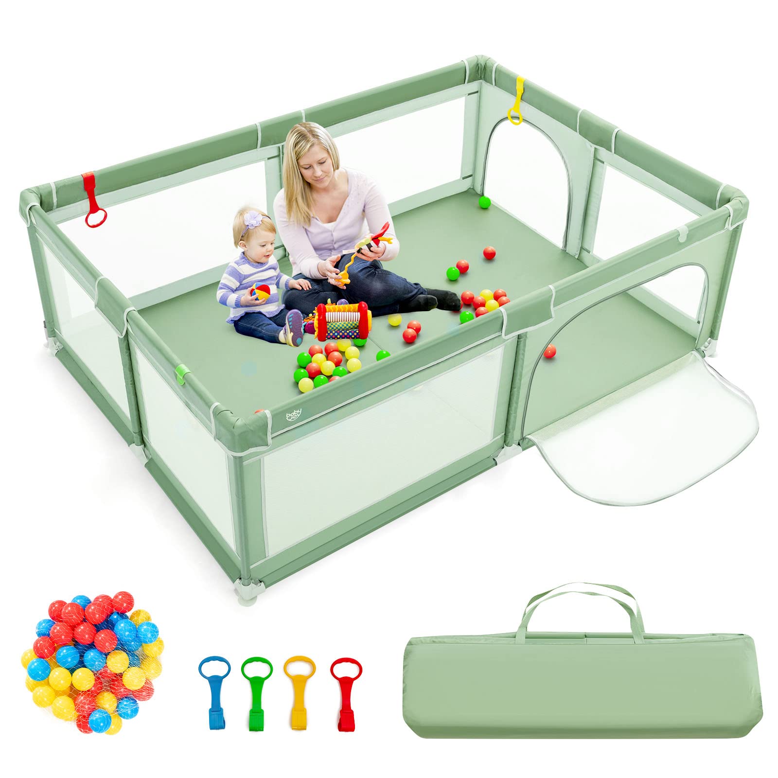 GLACER Baby Playpen 81x59, Extra Large Playard with Gate, Non-Slip Design Base, Indoor & Outdoor Kids Activity Center, Safety an