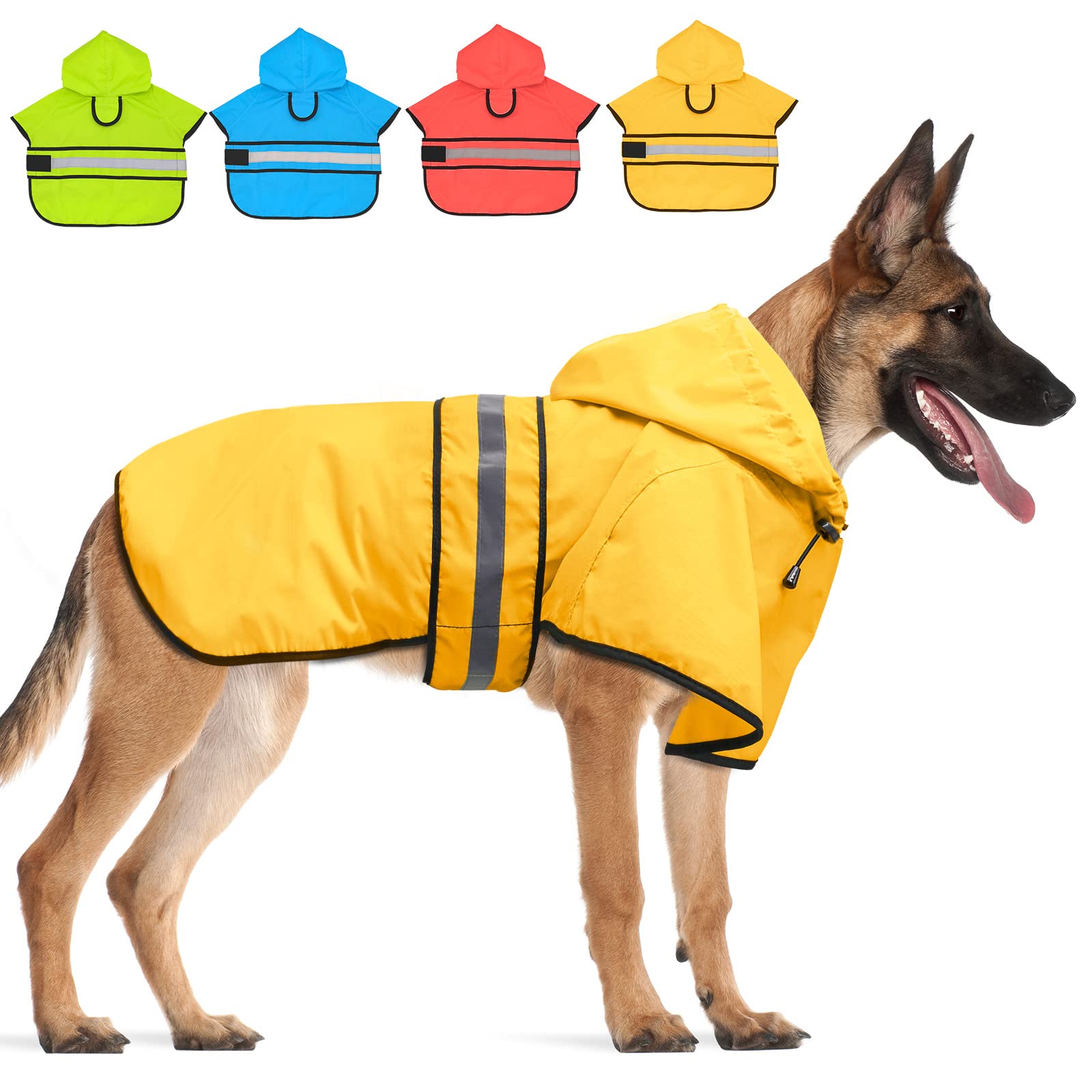Candofly Dog Raincoat, Waterproof Dog Coat Reflective Dog Rain Jacket With Harness Hole, Hooded Pet Ponch Slicker For Large Dogs (Xx-Large, Yellow)