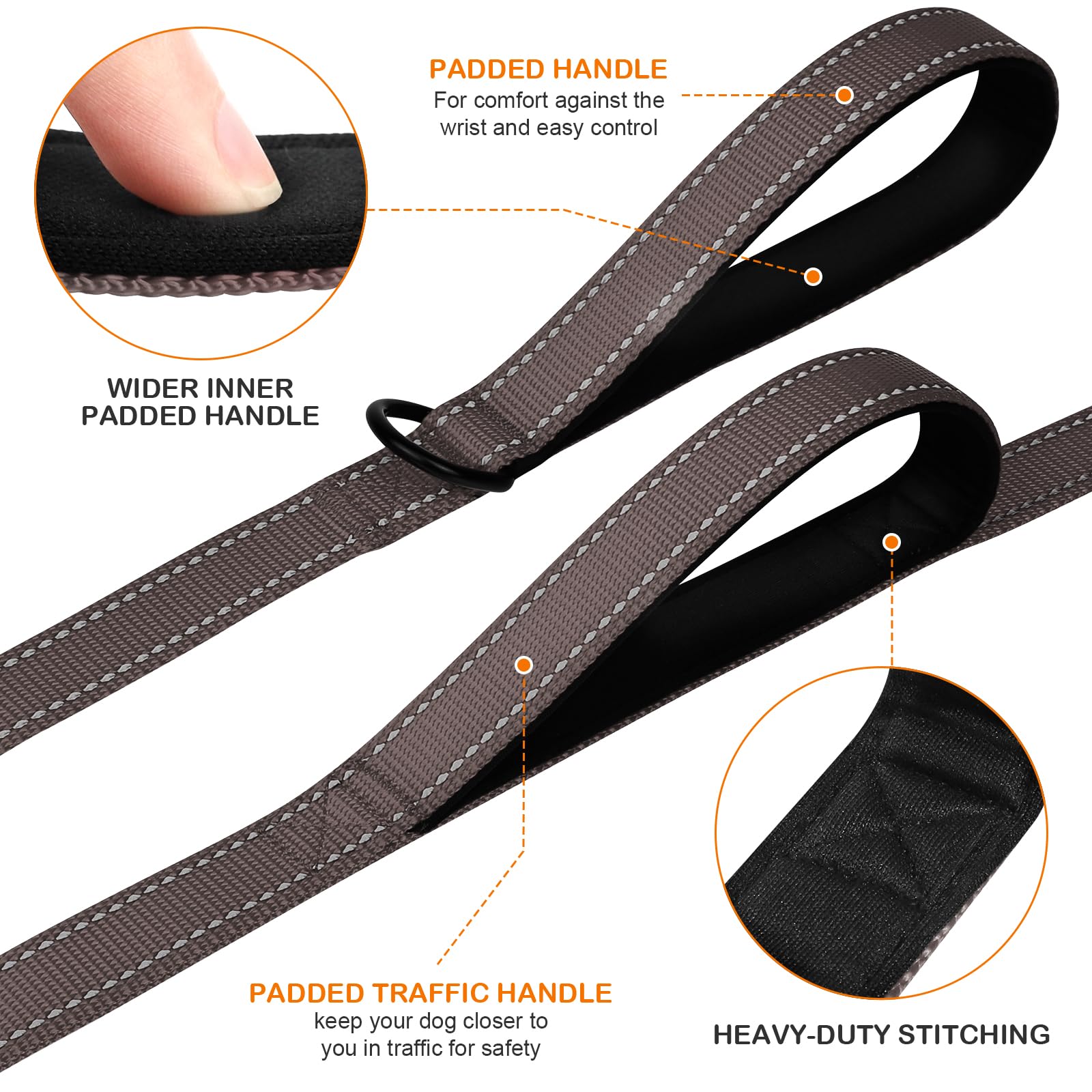 Joytale Dog Leash Heavy Duty For Large Dogs That Pull, Double Handle For Traffic Control, Double-Sided Reflective Leashes For La